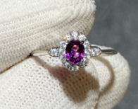 Purple garnet ring with white zircon Silver 925 DXBCS3728