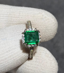 Zambian emerald ring with white zircon Silver 925 DXBCS3733