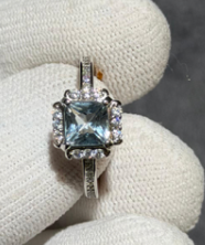 Aquamarine ring with white zircon Silver 925 DXBCS3745