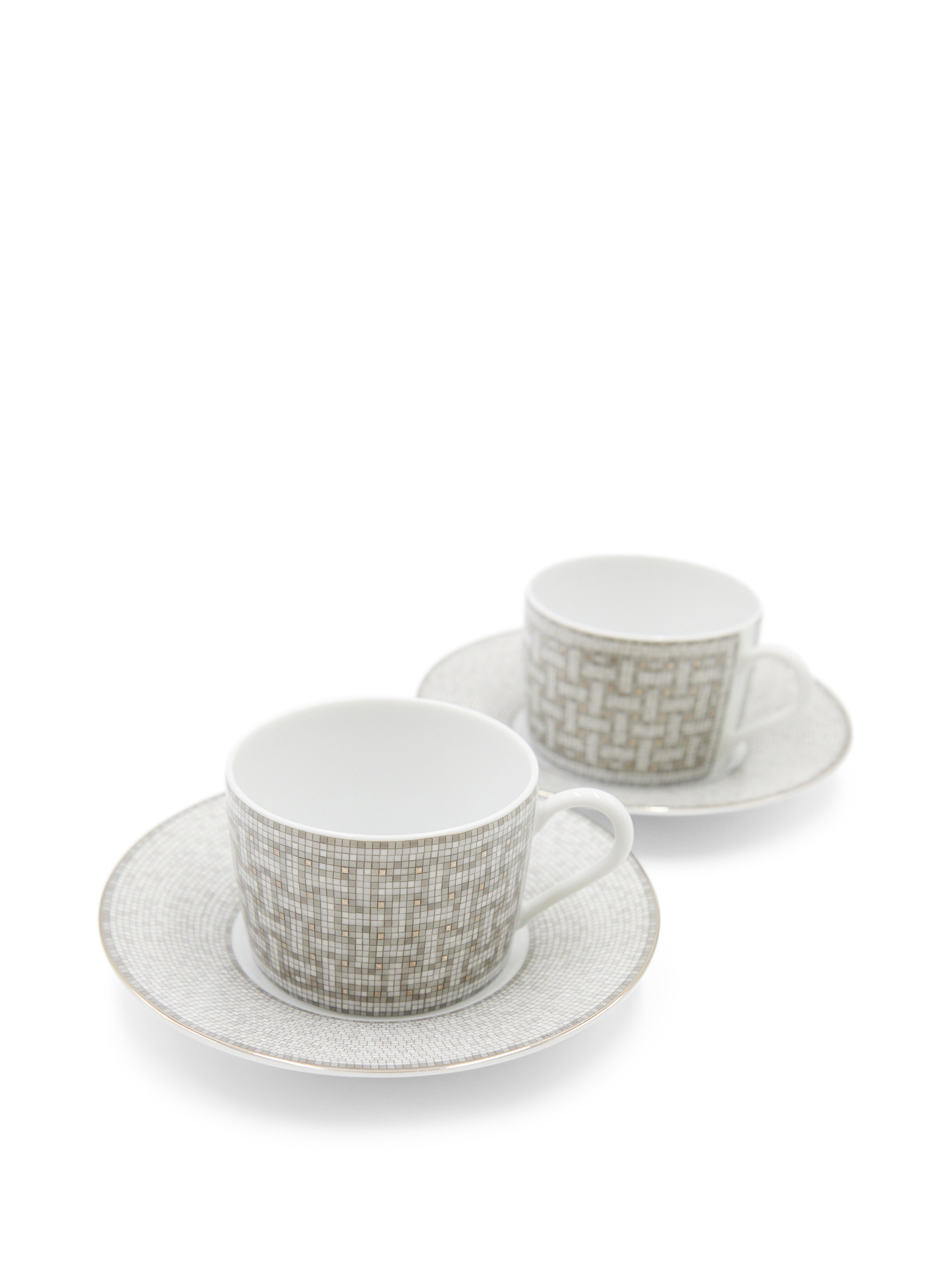 HERMÈS Mosaique au 24 Platinum Tea Cups and Saucers