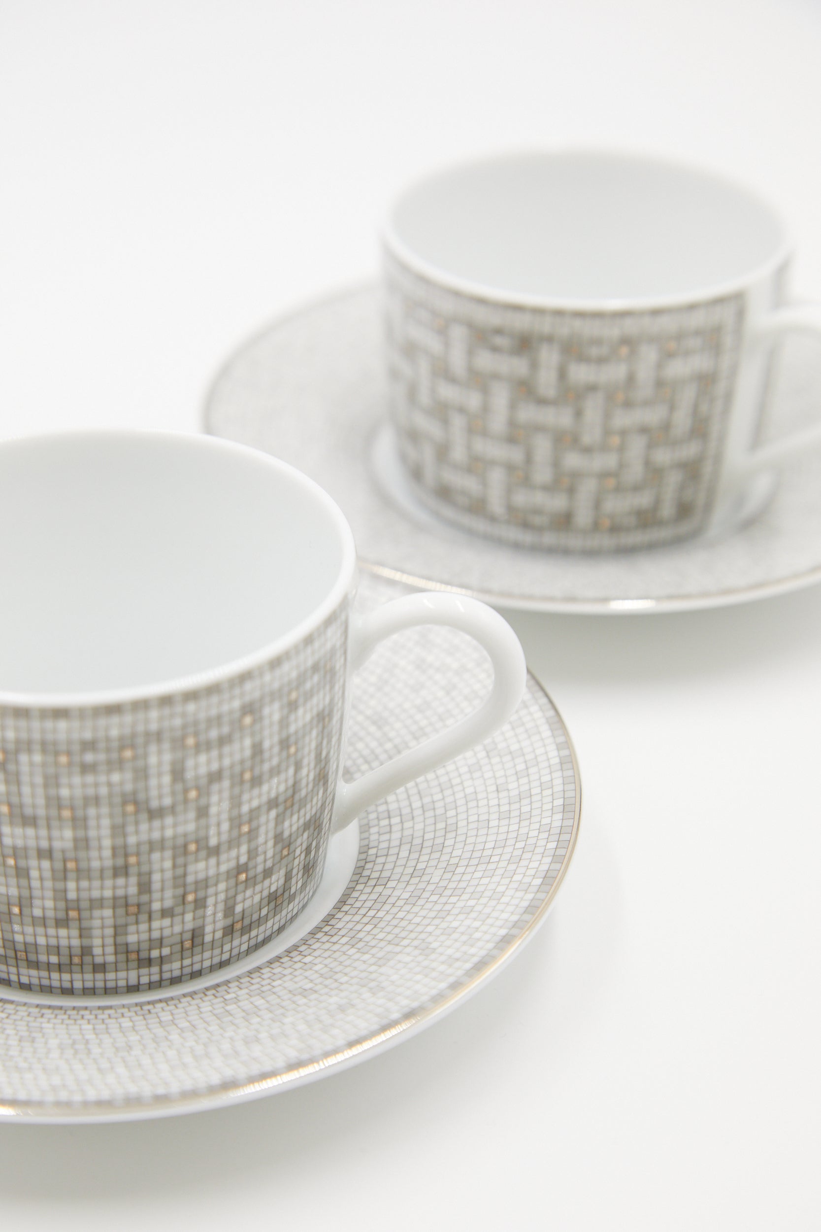 HERMÈS Mosaique au 24 Platinum Tea Cups and Saucers