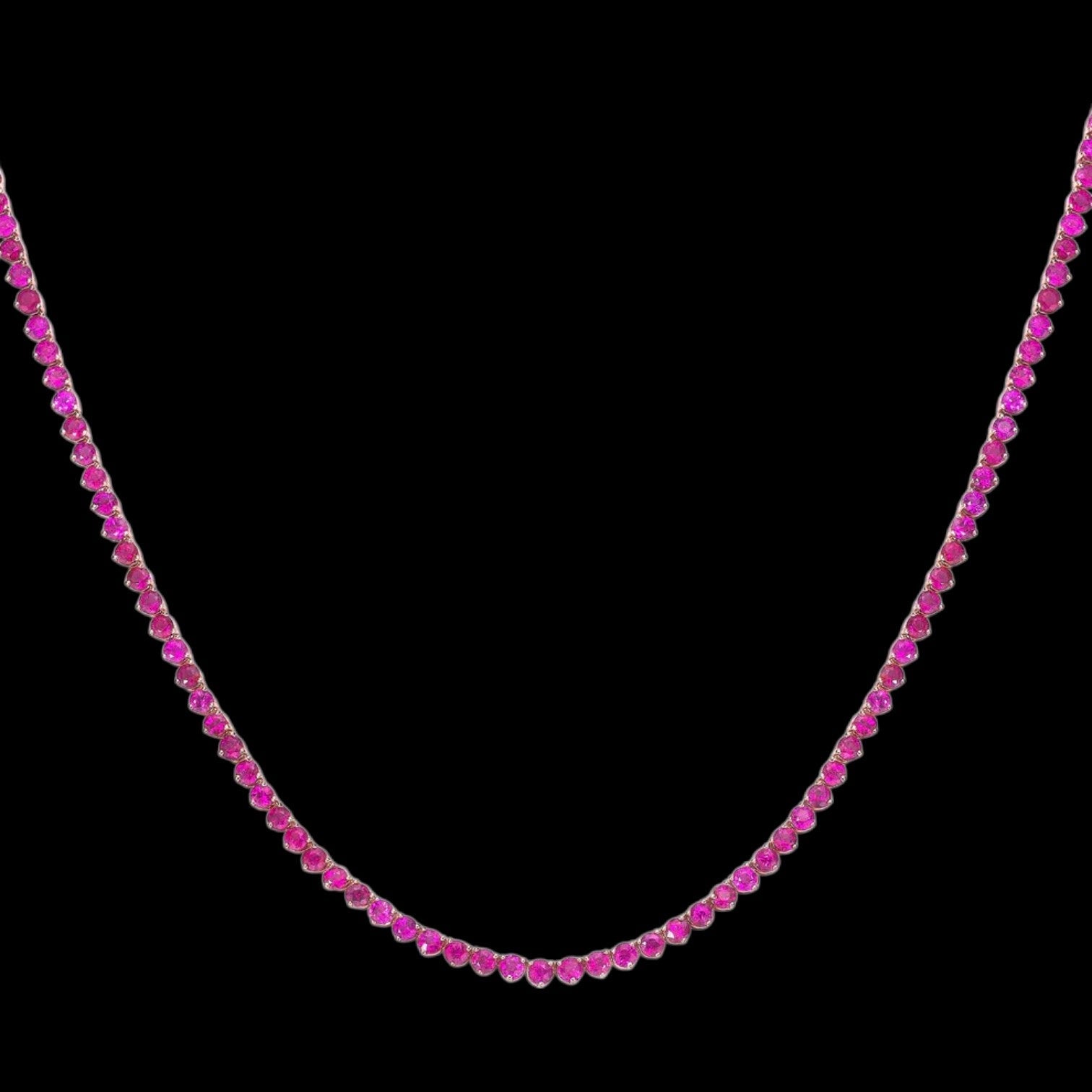 13.38ct Burma "No Heat" Ruby Tennis Necklace set in 18K Rose Gold