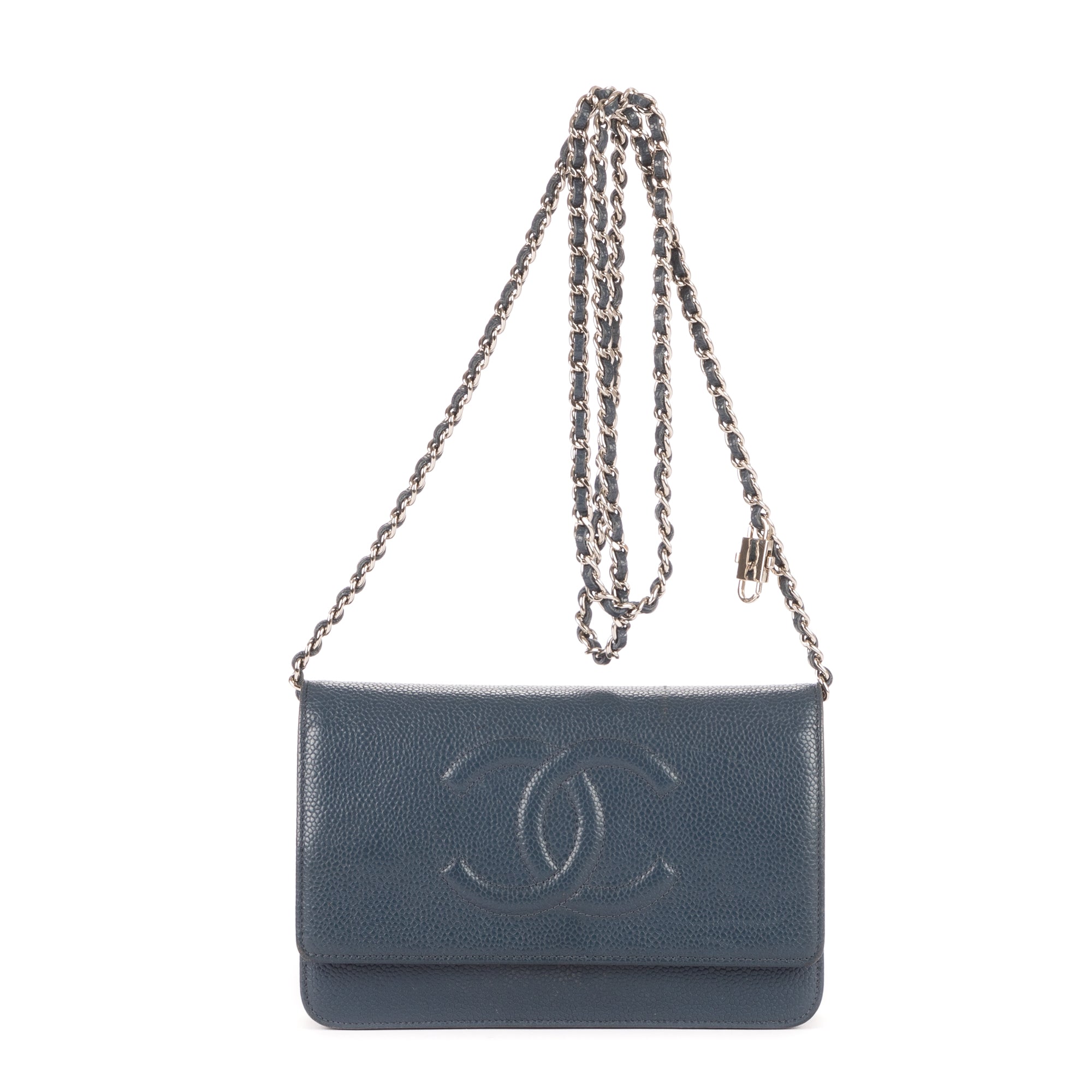Chanel Navy Calf Leather Timeless Wallet on Chain OAG7104
