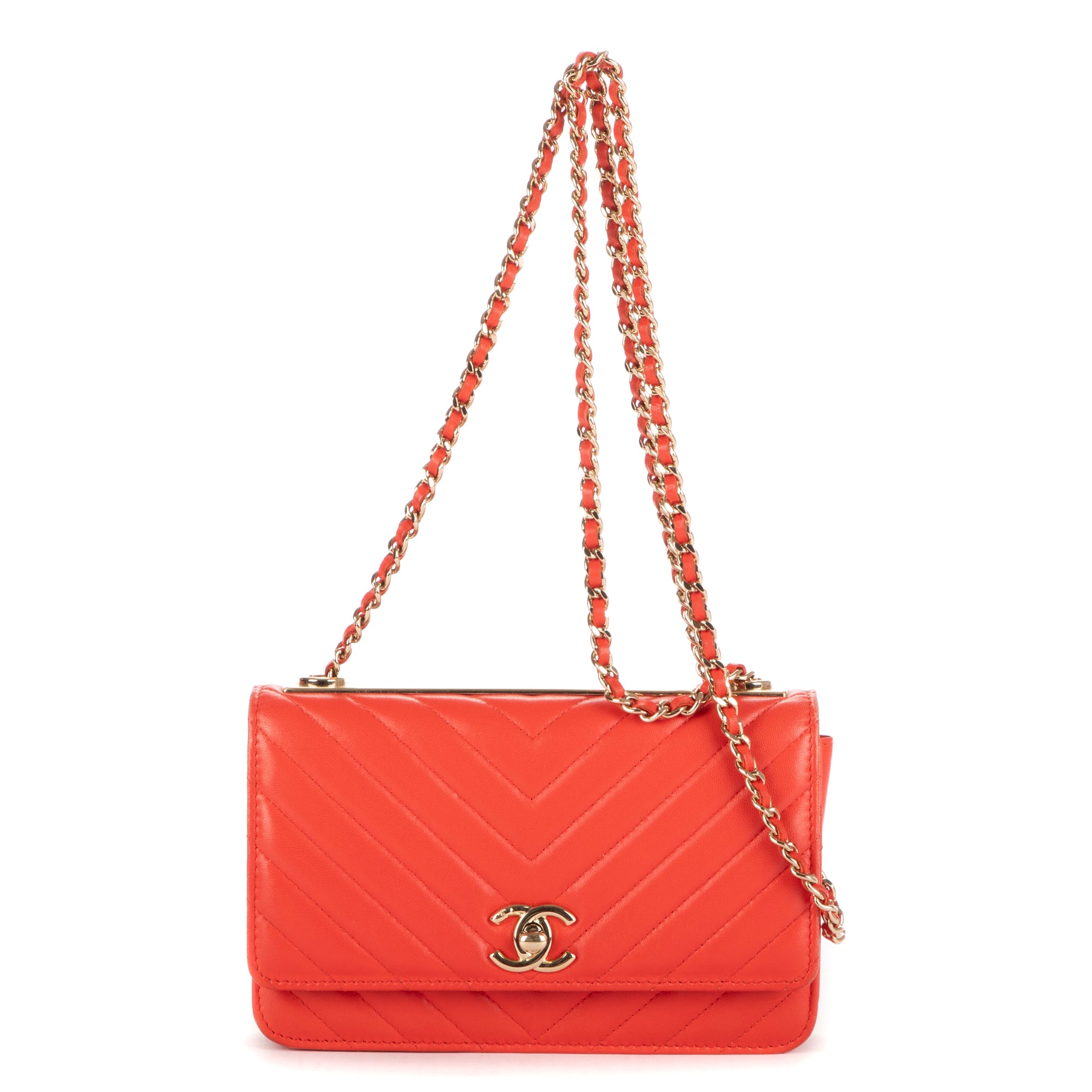 Chanel Orange Calf Leather Trendy Wallet on Chain OAG7274