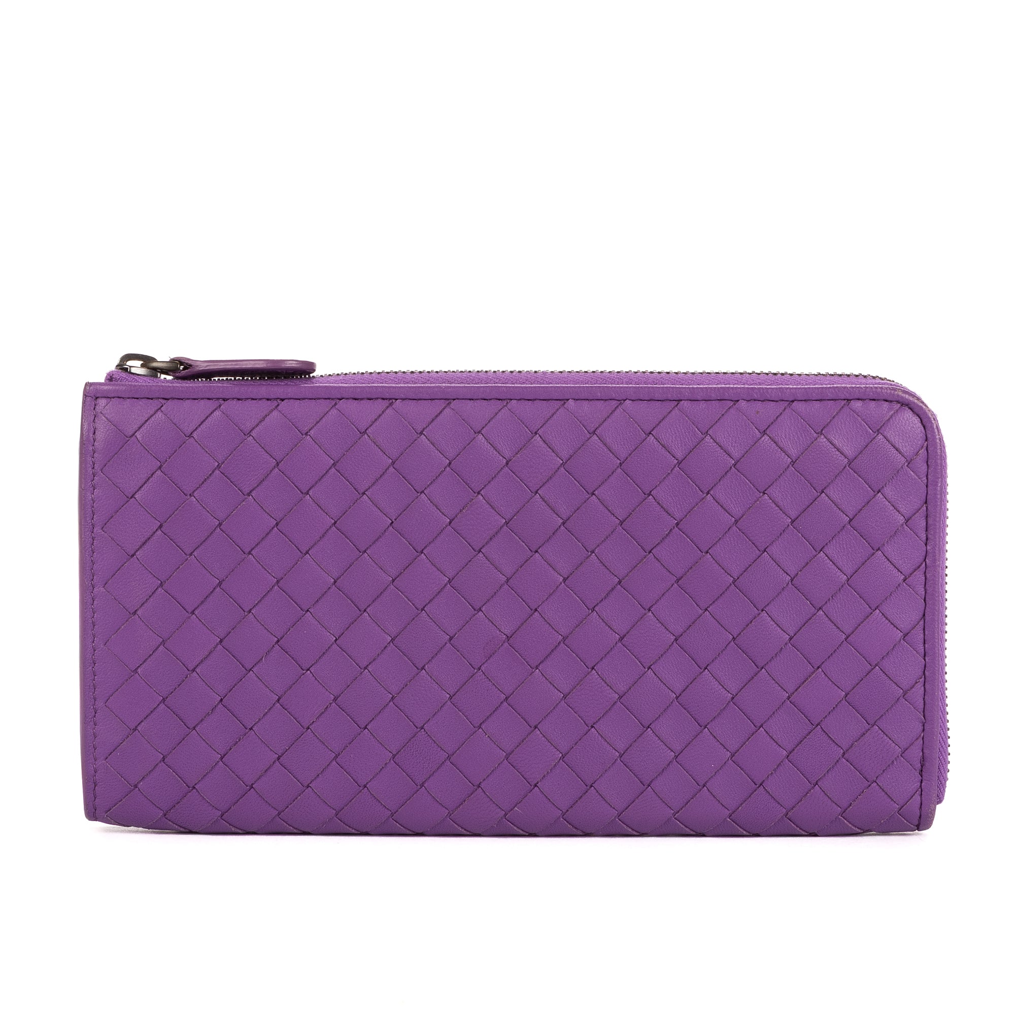 Bottega Veneta Purple Calf Leather Intrecciato Zip Wallet OAG8447
