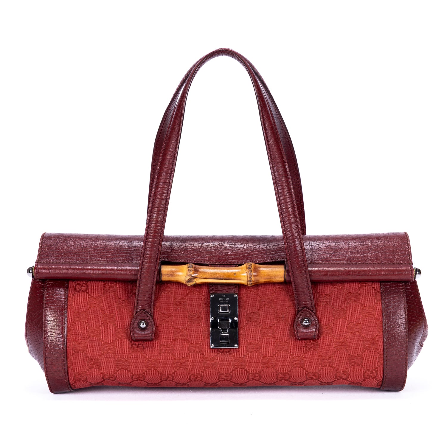Gucci Rare Bamboo Bullet Bag 0 Red Monogram Canvas OAG8963