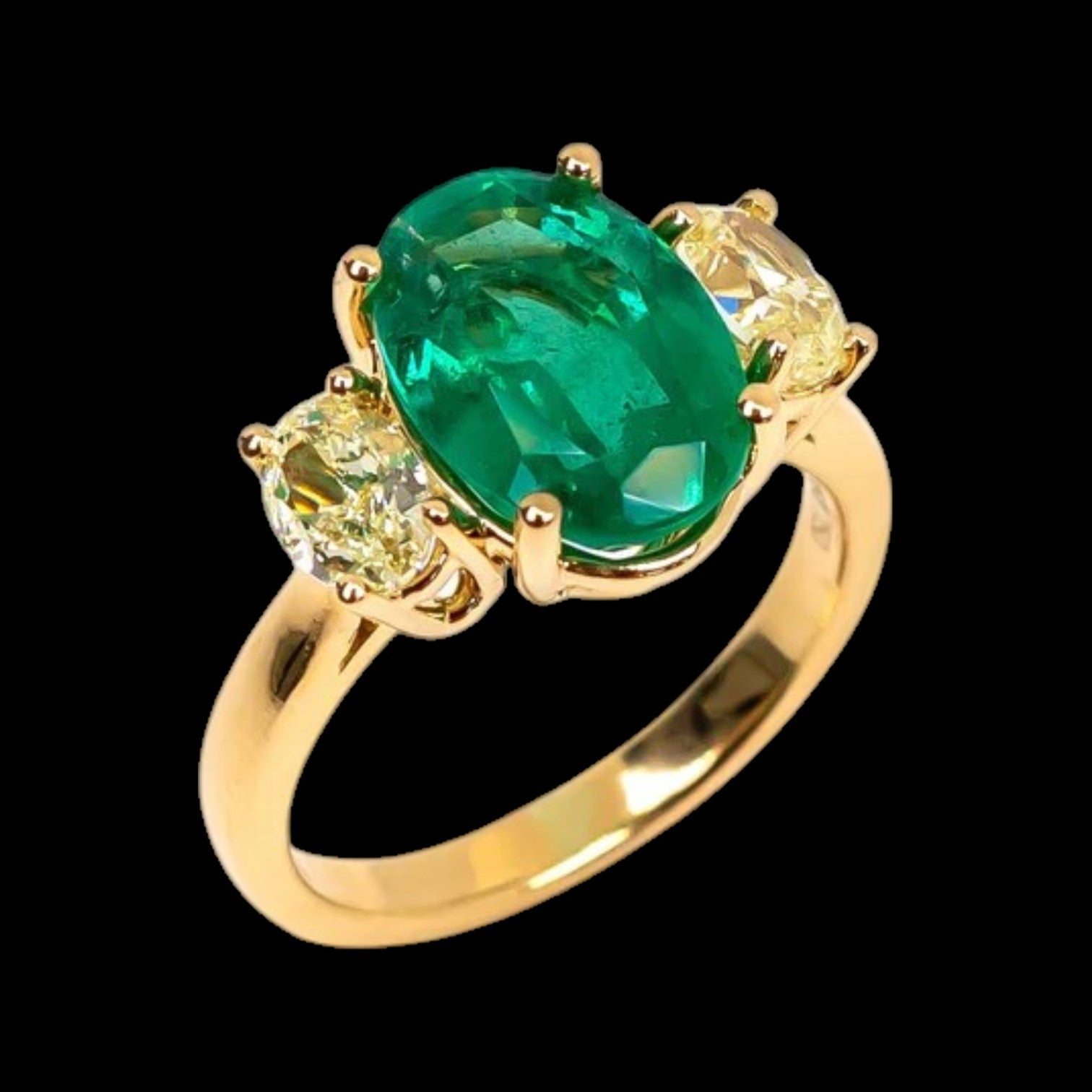 3.54ct Columbian Emerald and 1.16ct Fancy Yellow Diamond Ring set in 18K Yellow Gold