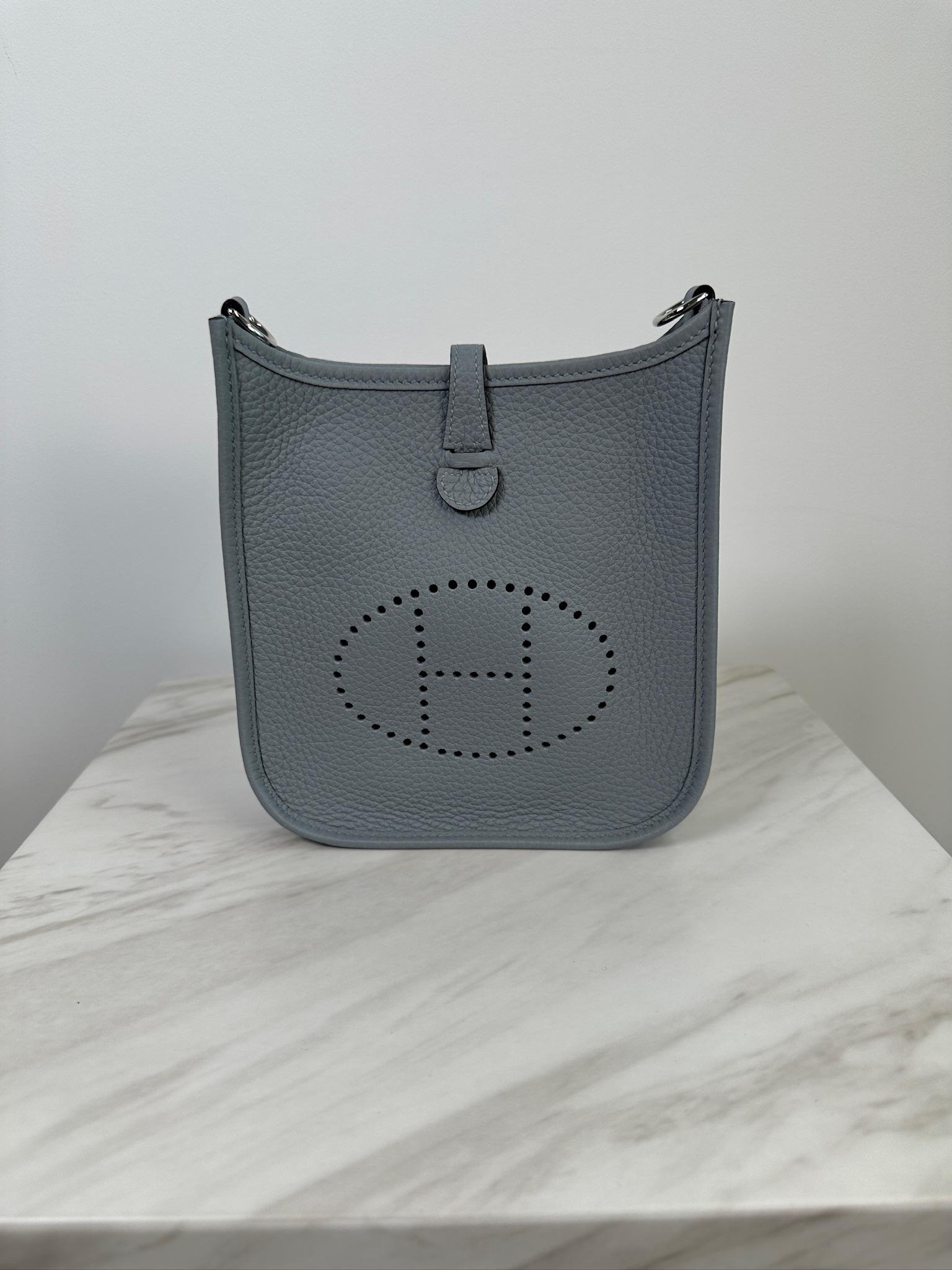 Hermès Mini Evelyne Gris Pantin Taurillon Clemence Palladium Hardware