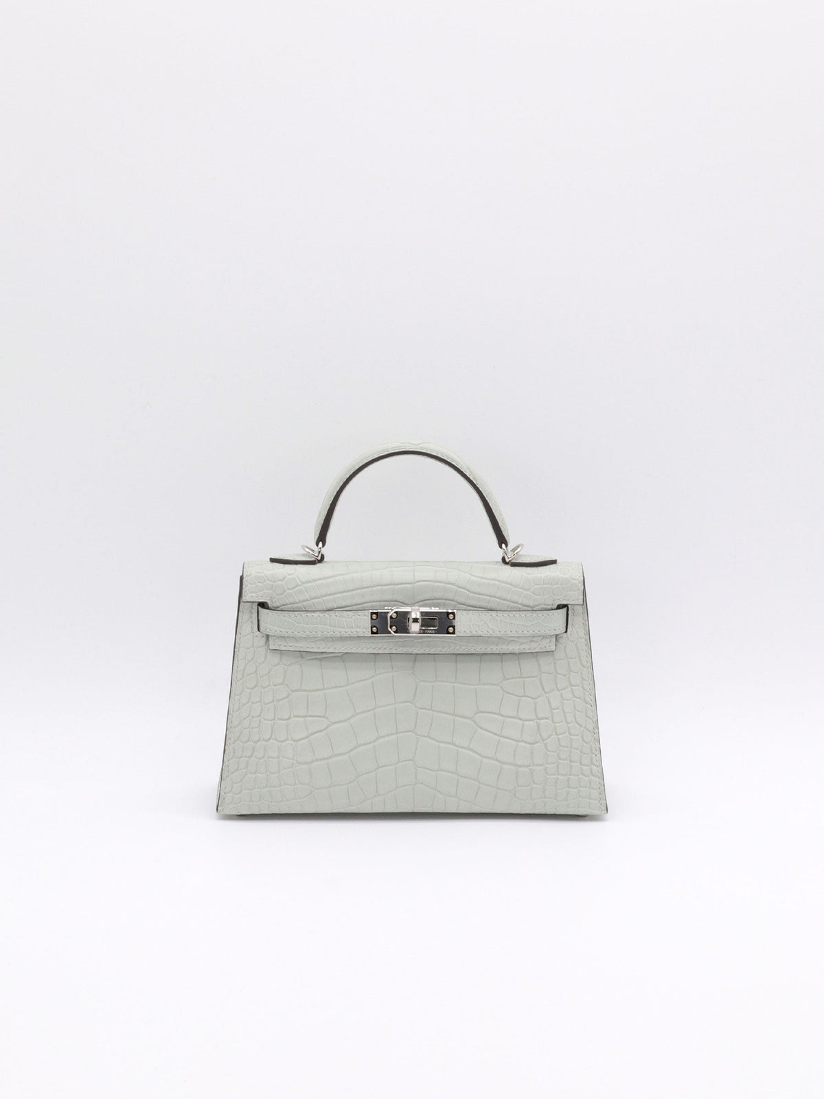 Mini Kelly Gris Neve Matte Alligator Palladium Hardware