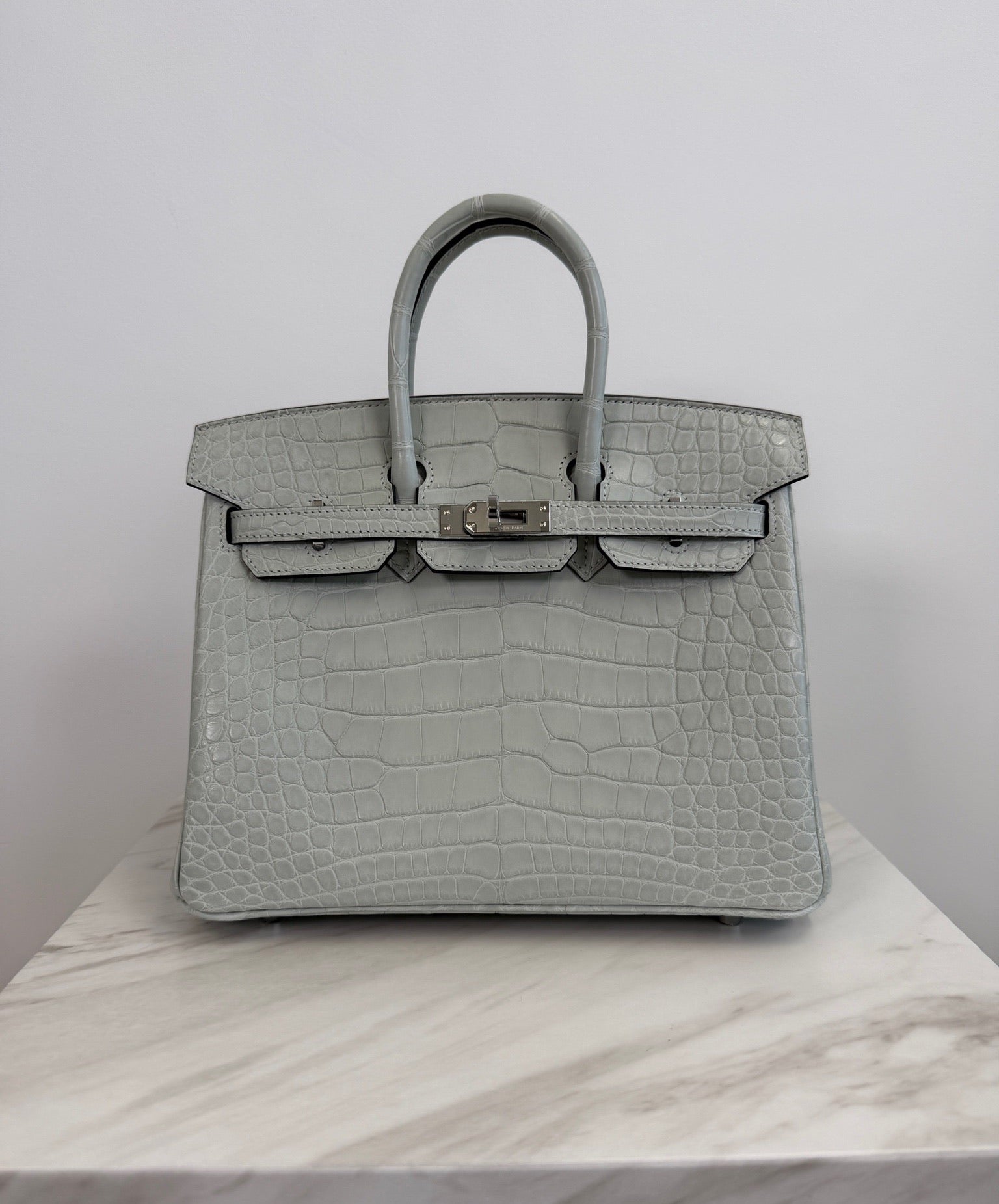 Hermès Birkin 25 Gris Neve Matt Alligator Palladium Hardware