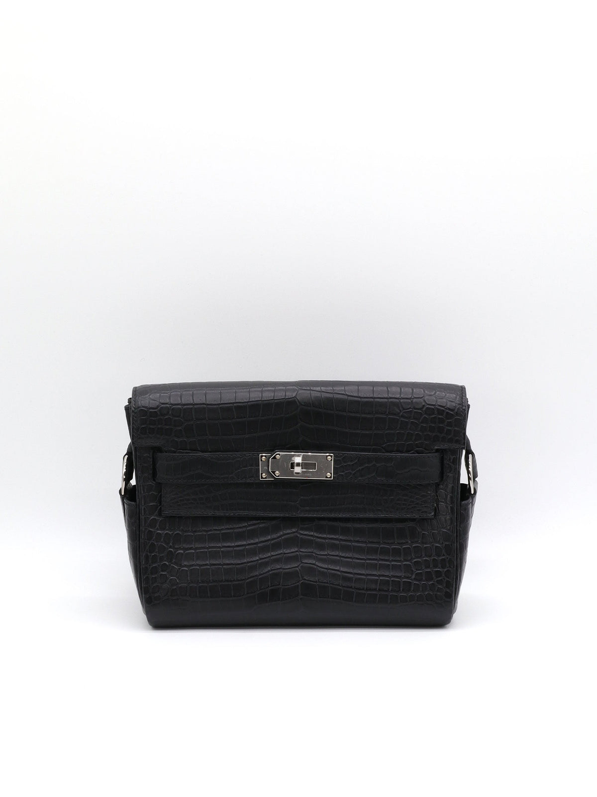 Hermès Kelly Messenger PM Black Matte Porosus Palladium Hardware
