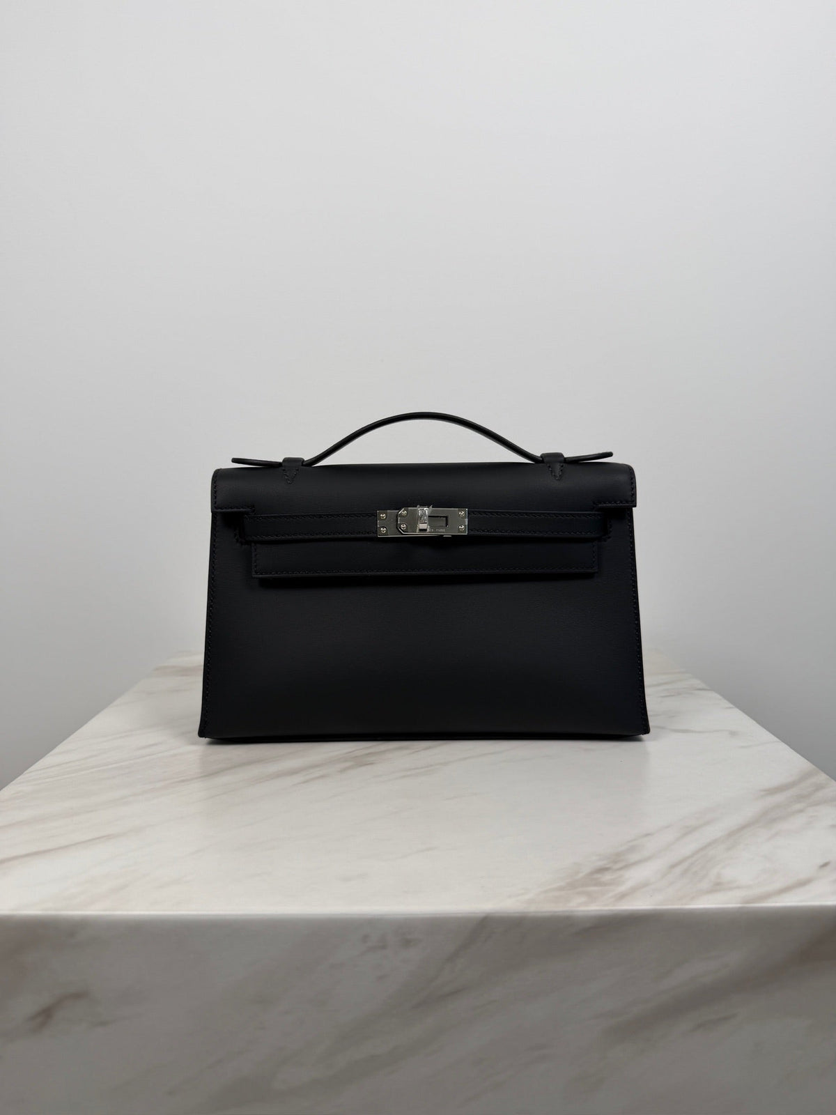 Hermès Kelly Pochette Black Swift Palladium Hardware