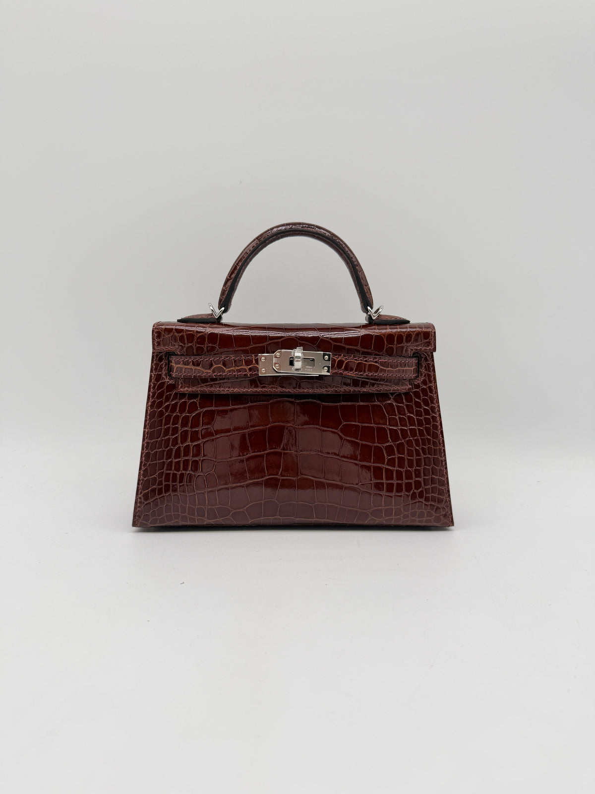 Hermès Mini Kelly Miel Shiny Alligator Palladium Hardware