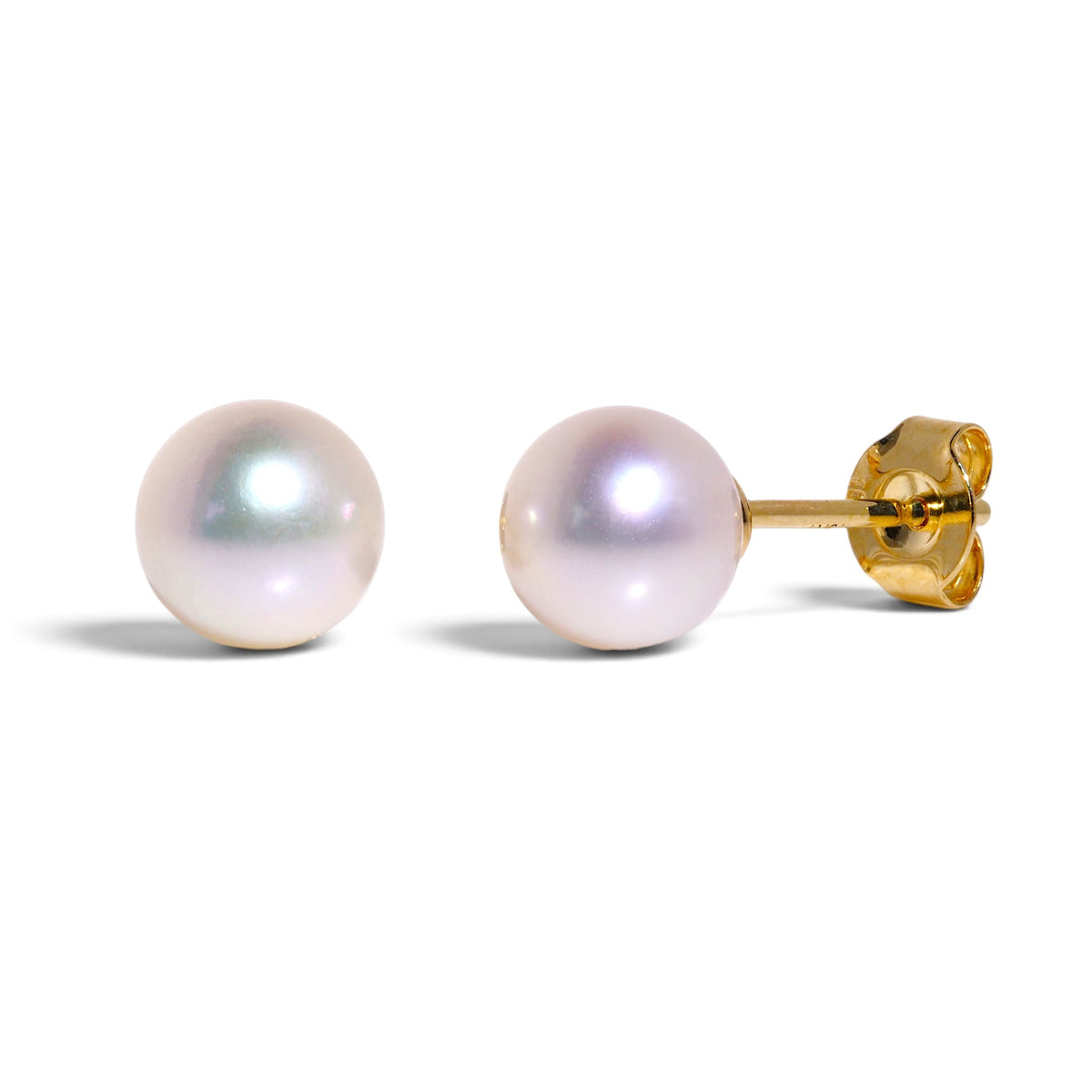 7.5mm Japanese Akoya Pearl Stud Earrings in 10ct Yellow Gold