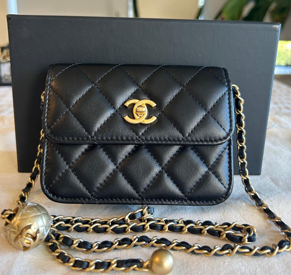 Chanel Black Mini Lambskin Pearl Crush Wallet on Chain
