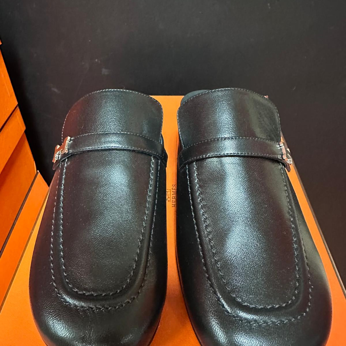 72A. Lena Black Mules SHW