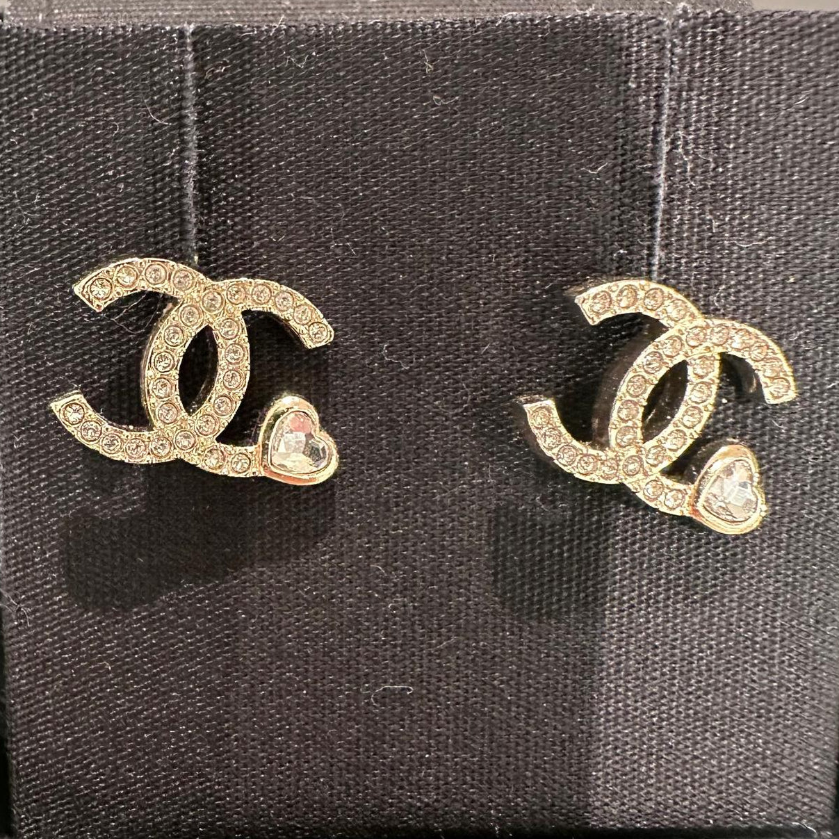 Chanel Gold CC Earrings with Diamante Heart
