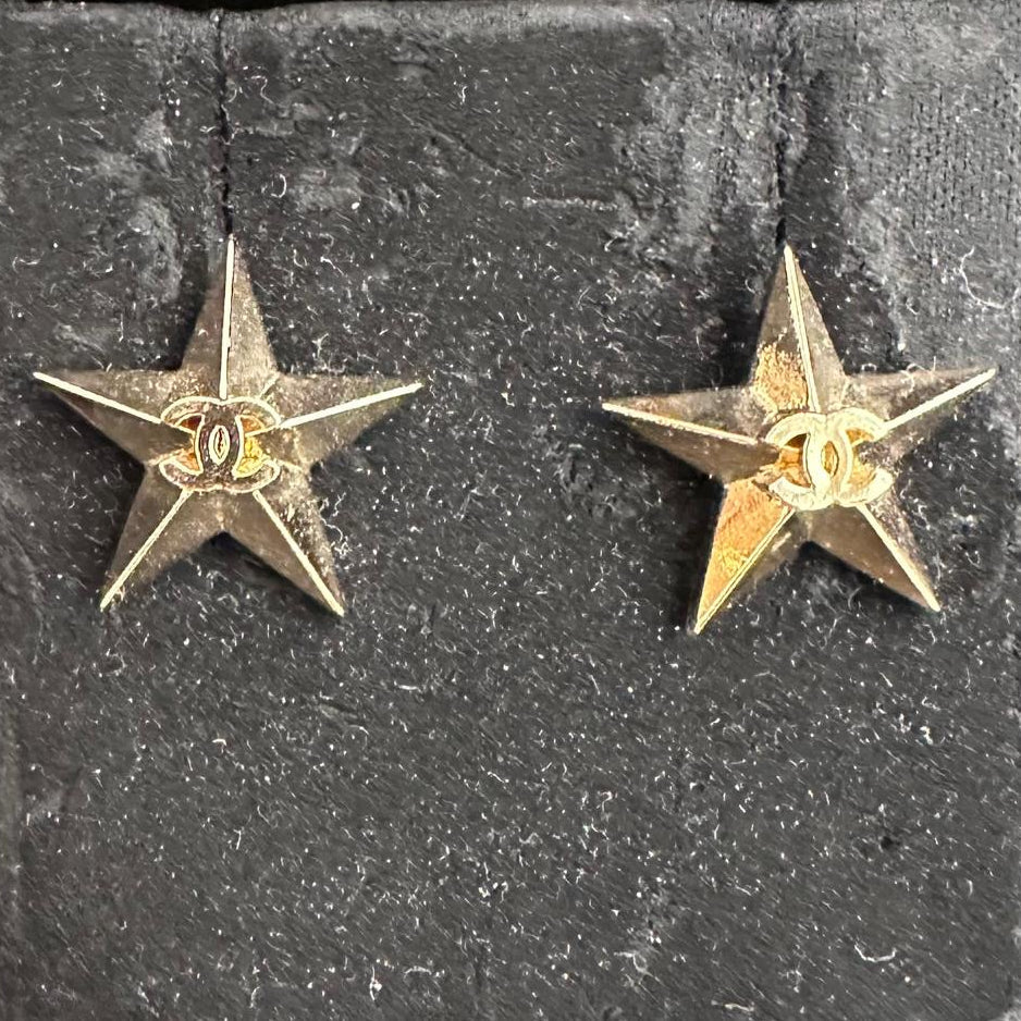 Chanel CC Gold Star Earrings