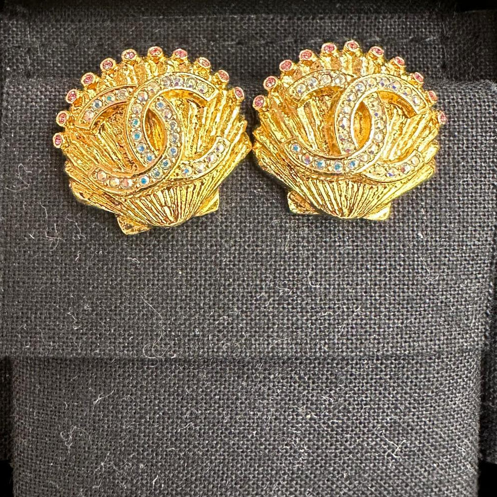 Chanel CC Gold Shell Earrings