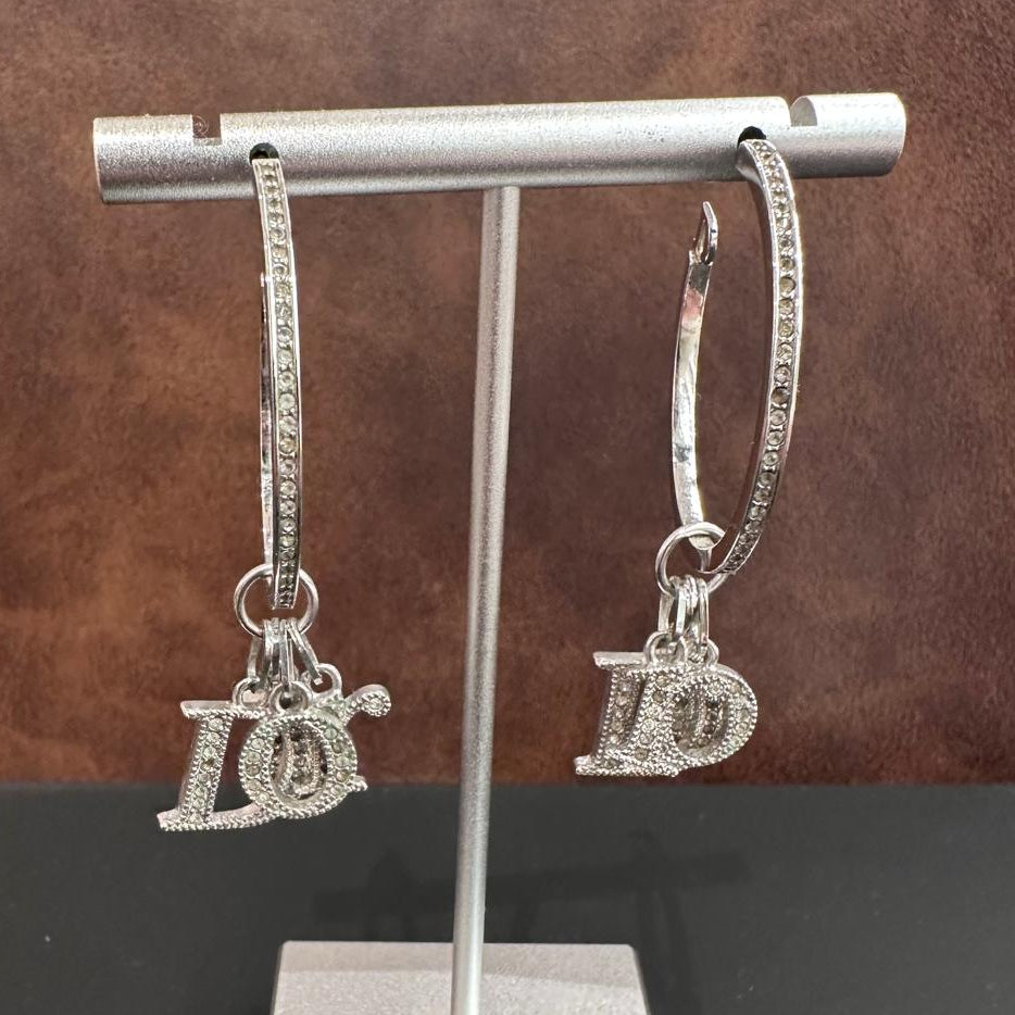 Dior Hoop Drops Silver Earrings