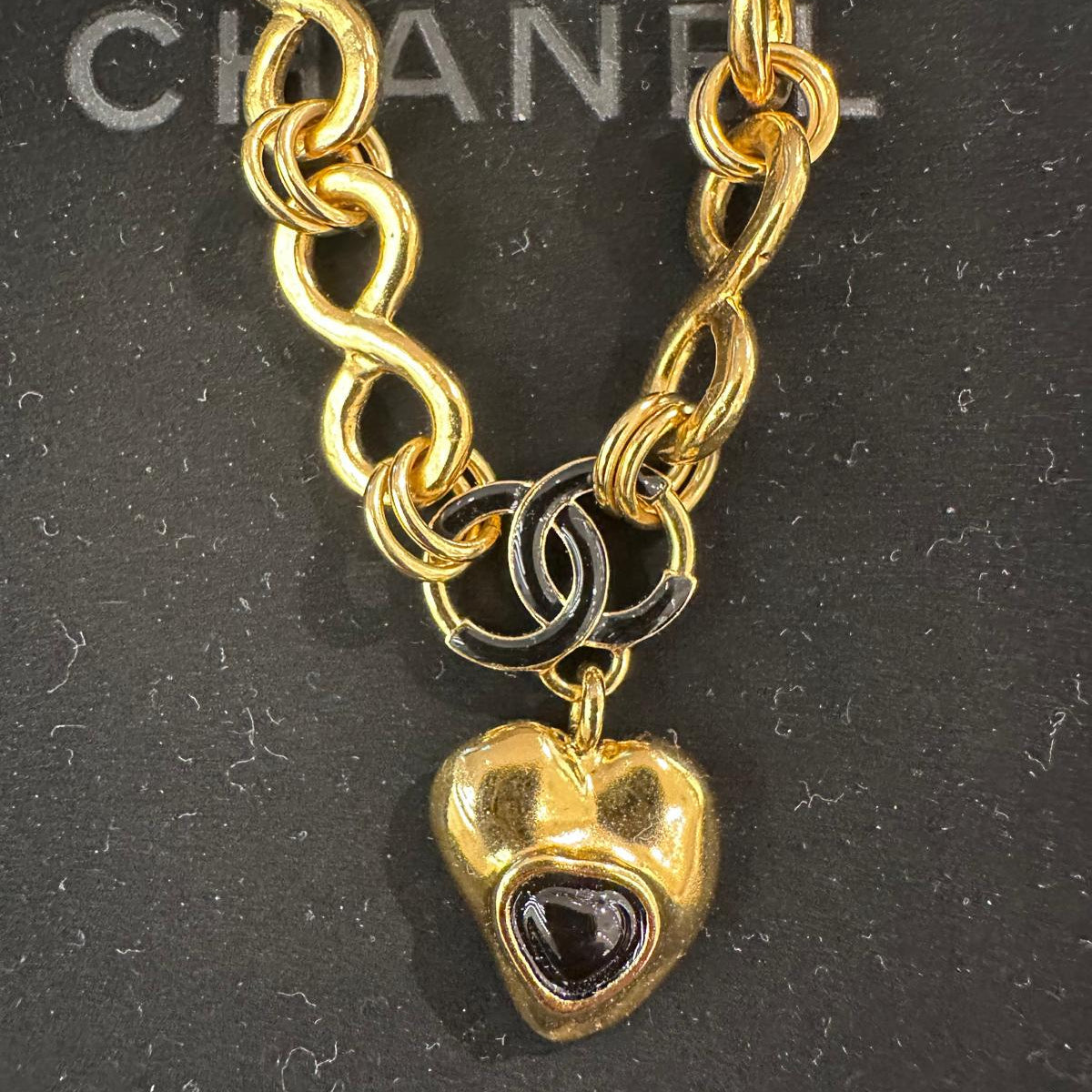Chanel Gold with Black Centre Heart Necklace