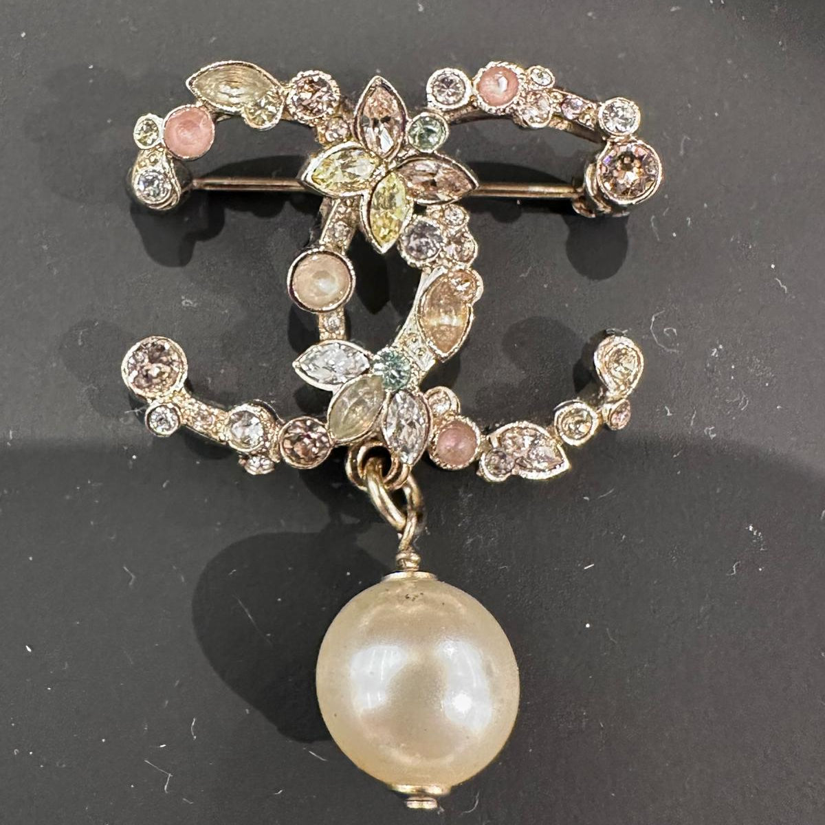 Chanel CC Colour Crystal & Pearl Brooch