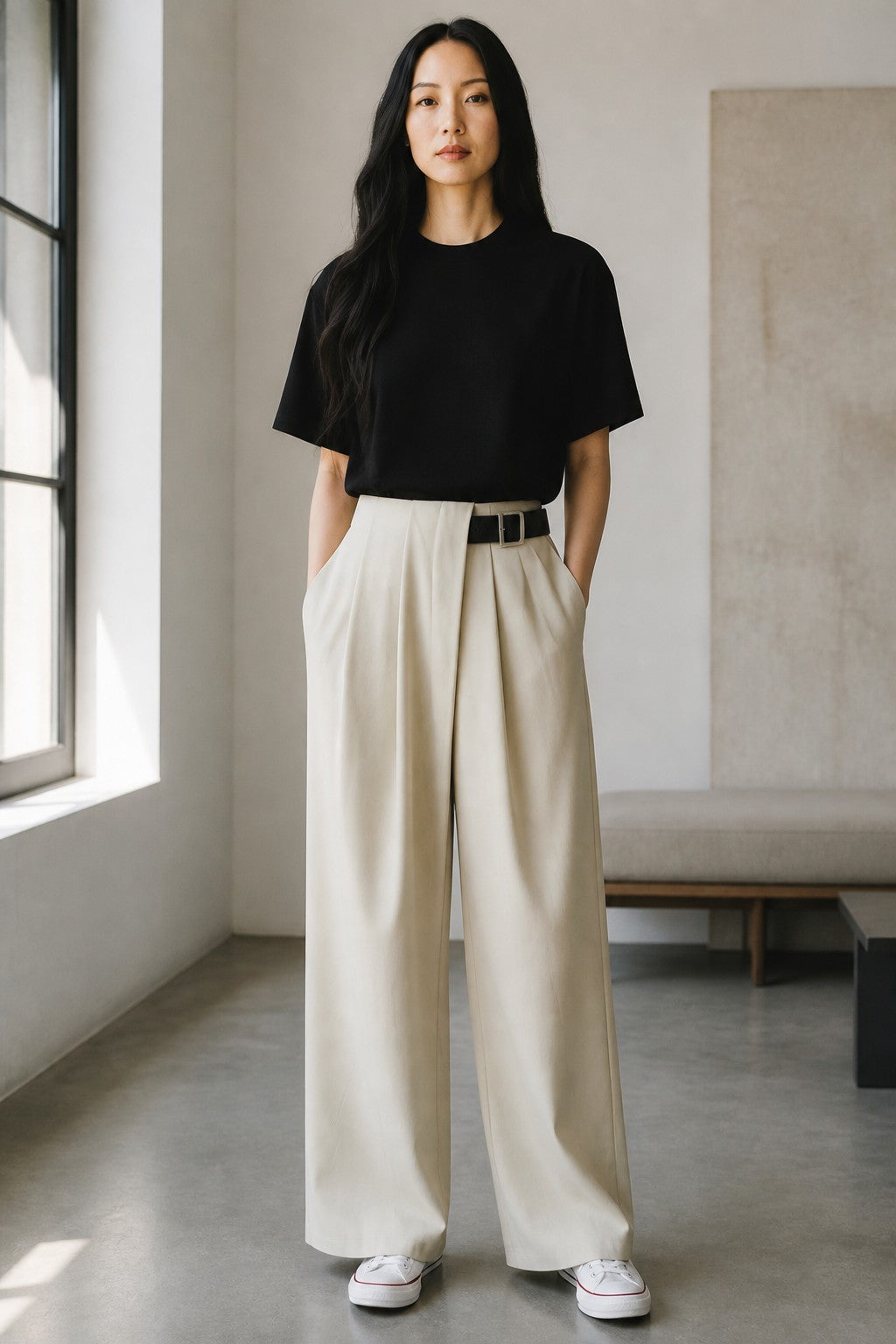 PLEATED WIDE-LEG TAILORED TROUSERS (بنطلون) “BUKCHON” DXBS6425