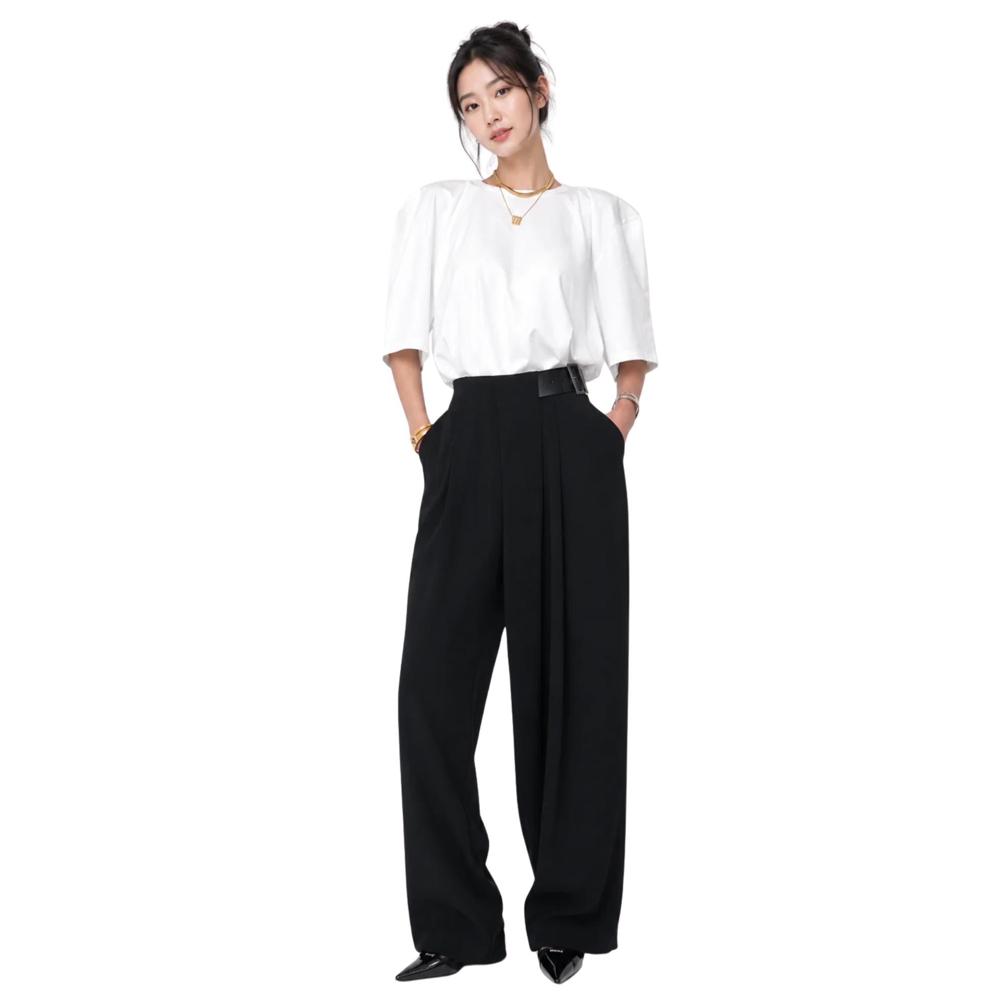 PLEATED WIDE-LEG TAILORED TROUSERS (بنطلون) “BUKCHON”