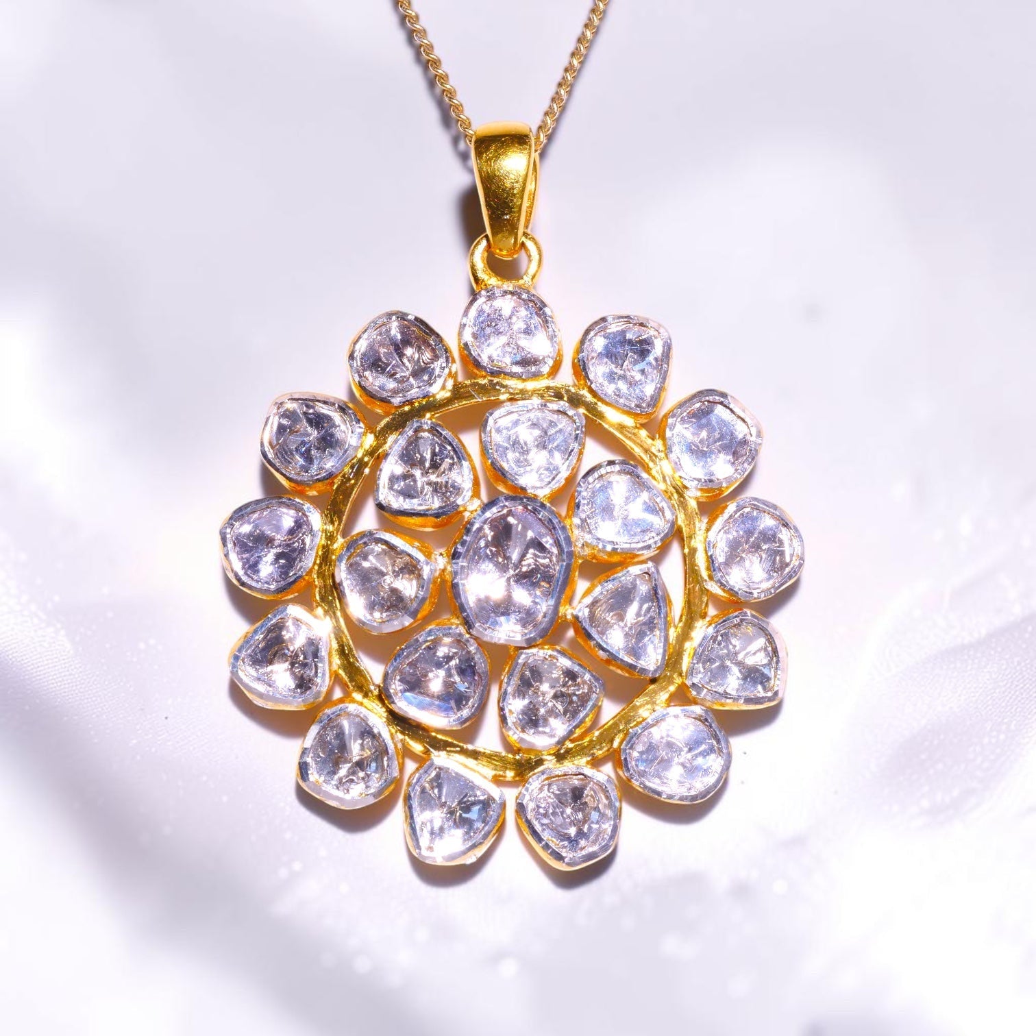 Diamond Polki Cluster Pendant