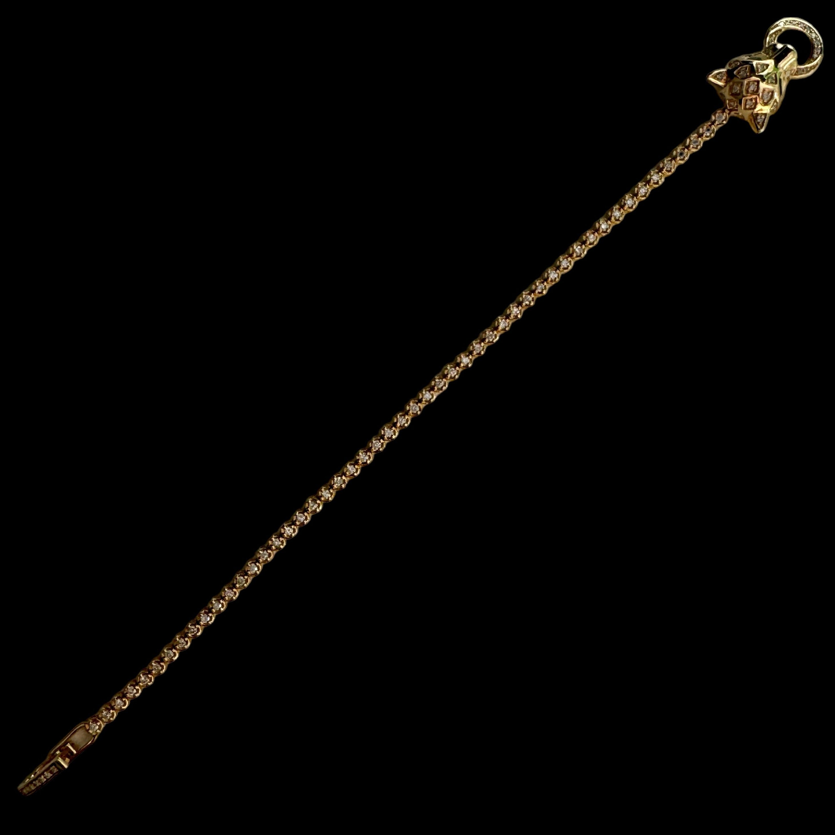 Natural Diamonds and 18K Yellow Gold Bracelet with Panther Head - sizes 18cm - 19cm