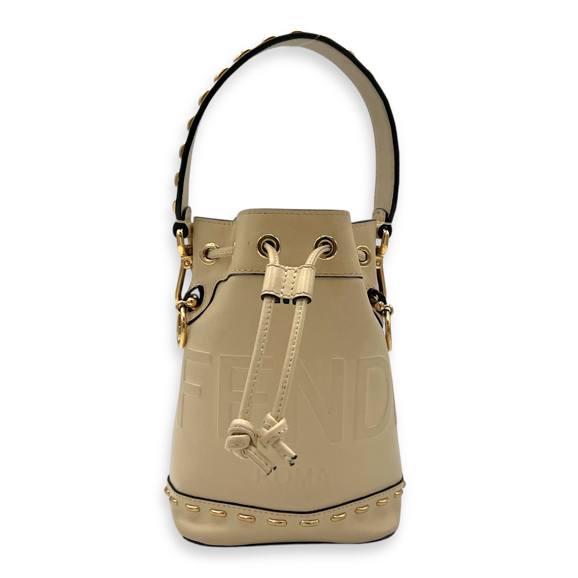 Fendi Mon Tresor Top Handle Bag Mini White in Calfskin, Gold hardware C2503-004790LL