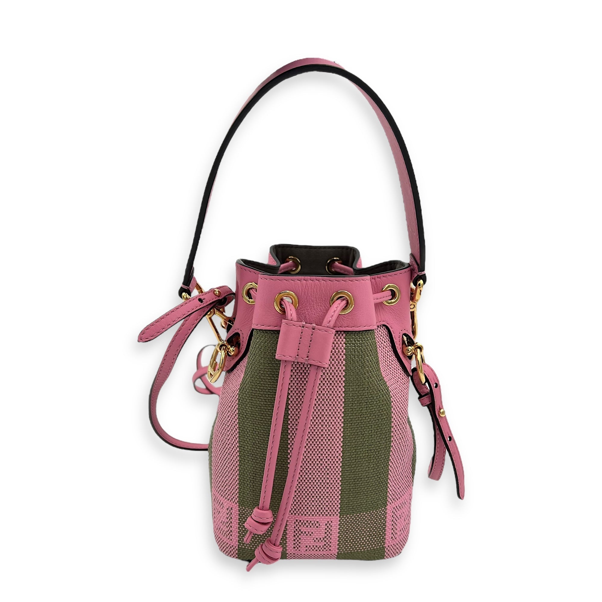 Fendi Mon Tresor Mini Pink Bucket Bag in Raffia, Gold hardware C2508-007521LL