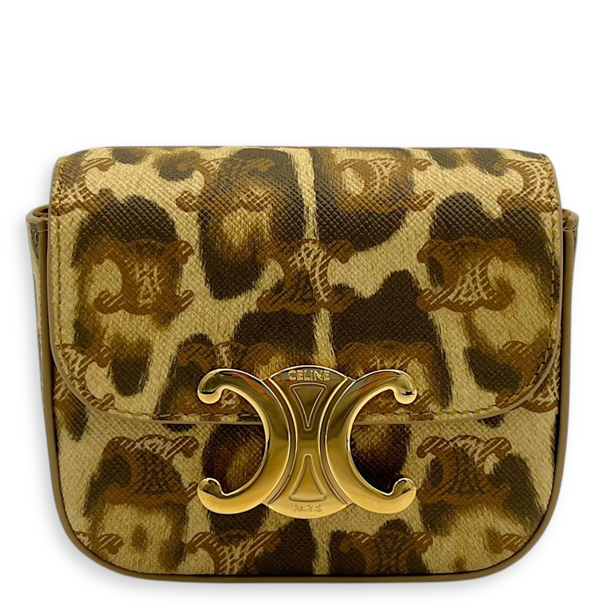 Celine Claude Mini Brown Crossbody Bag in Coated Canvas, Gold hardware S2508-007341DT