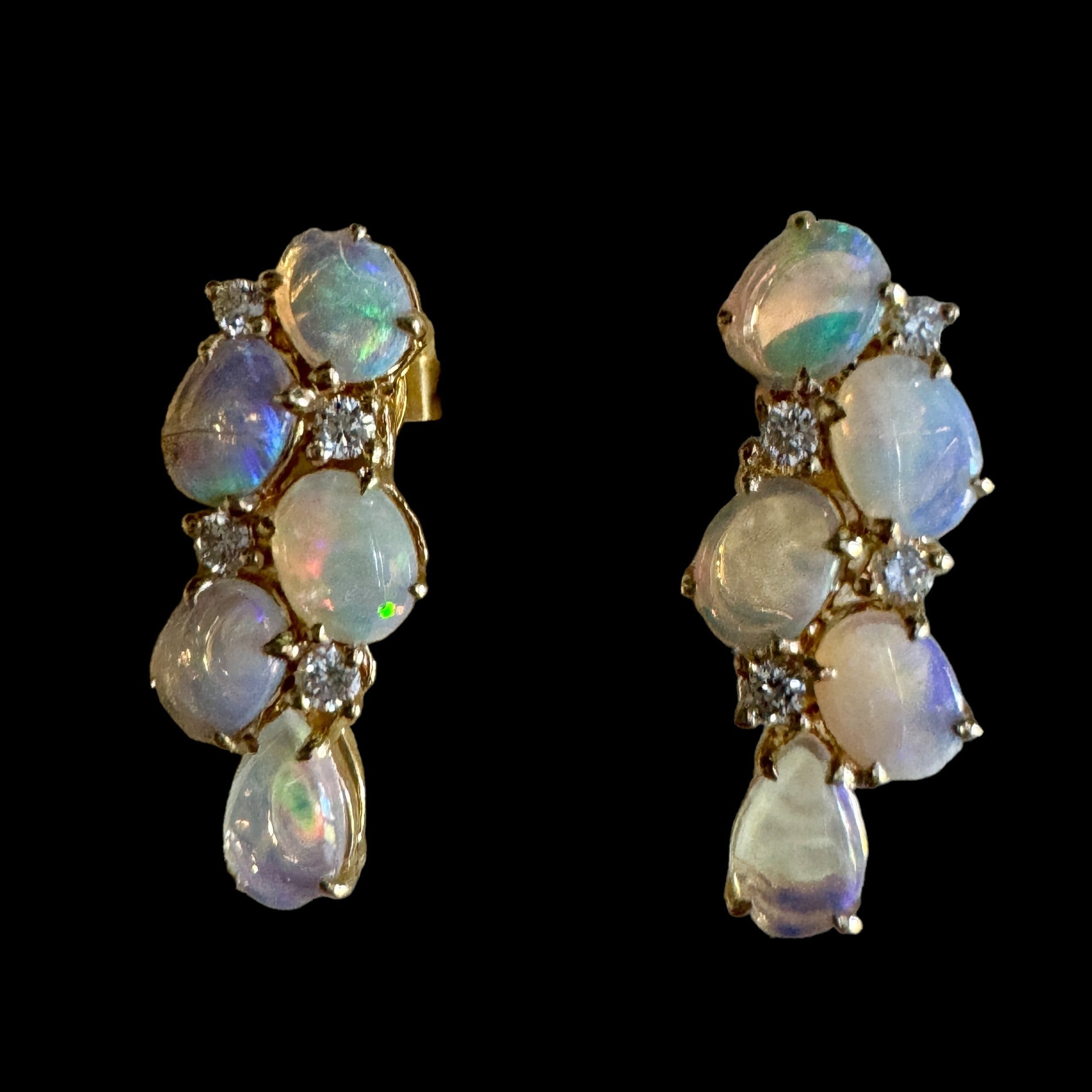 1.52ct Opal Stud & Diamond Earrings set in 18K Yellow Gold