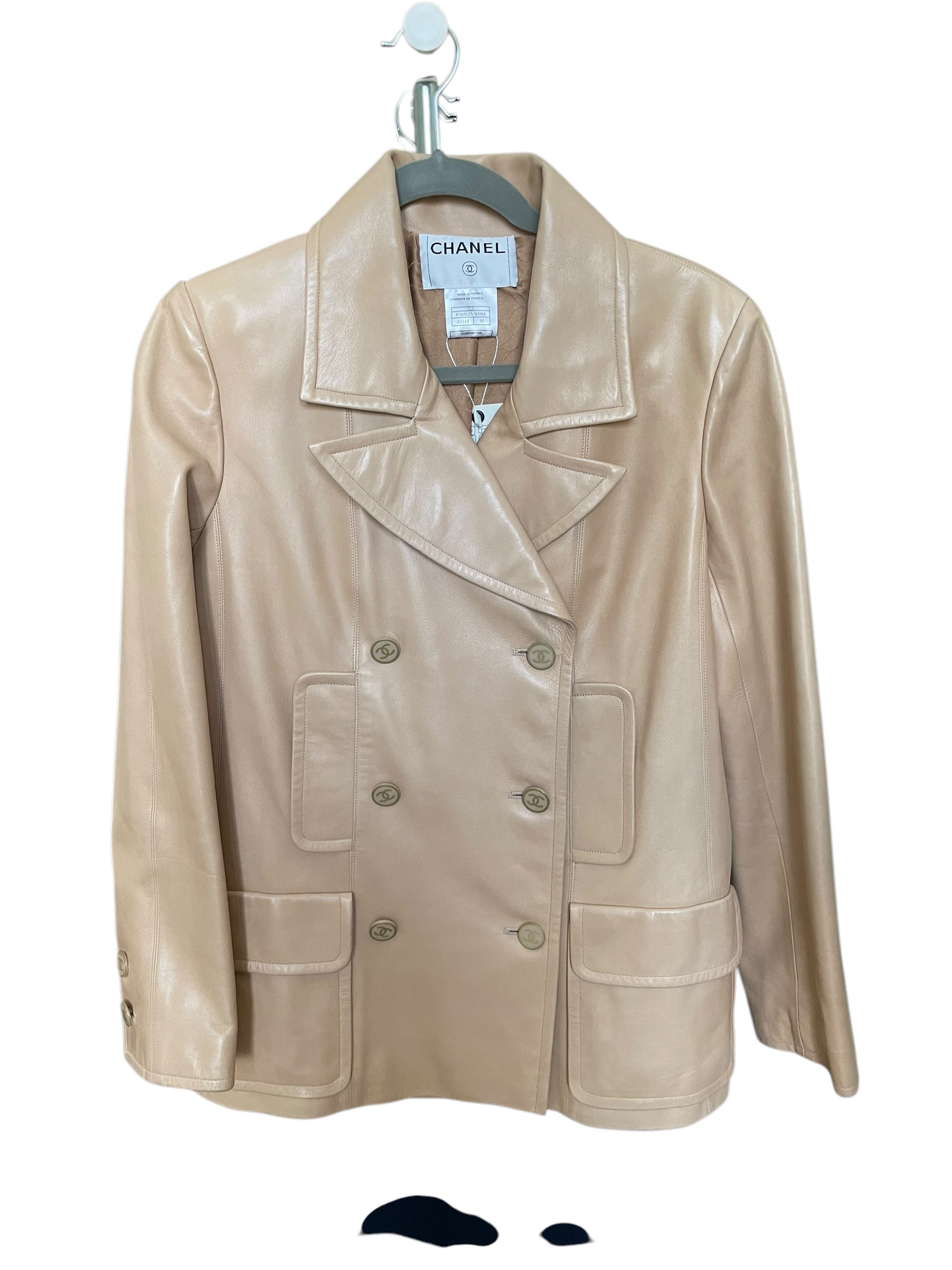 Chanel 01A CC Buttons Leather Jacket Beige DXBK0164