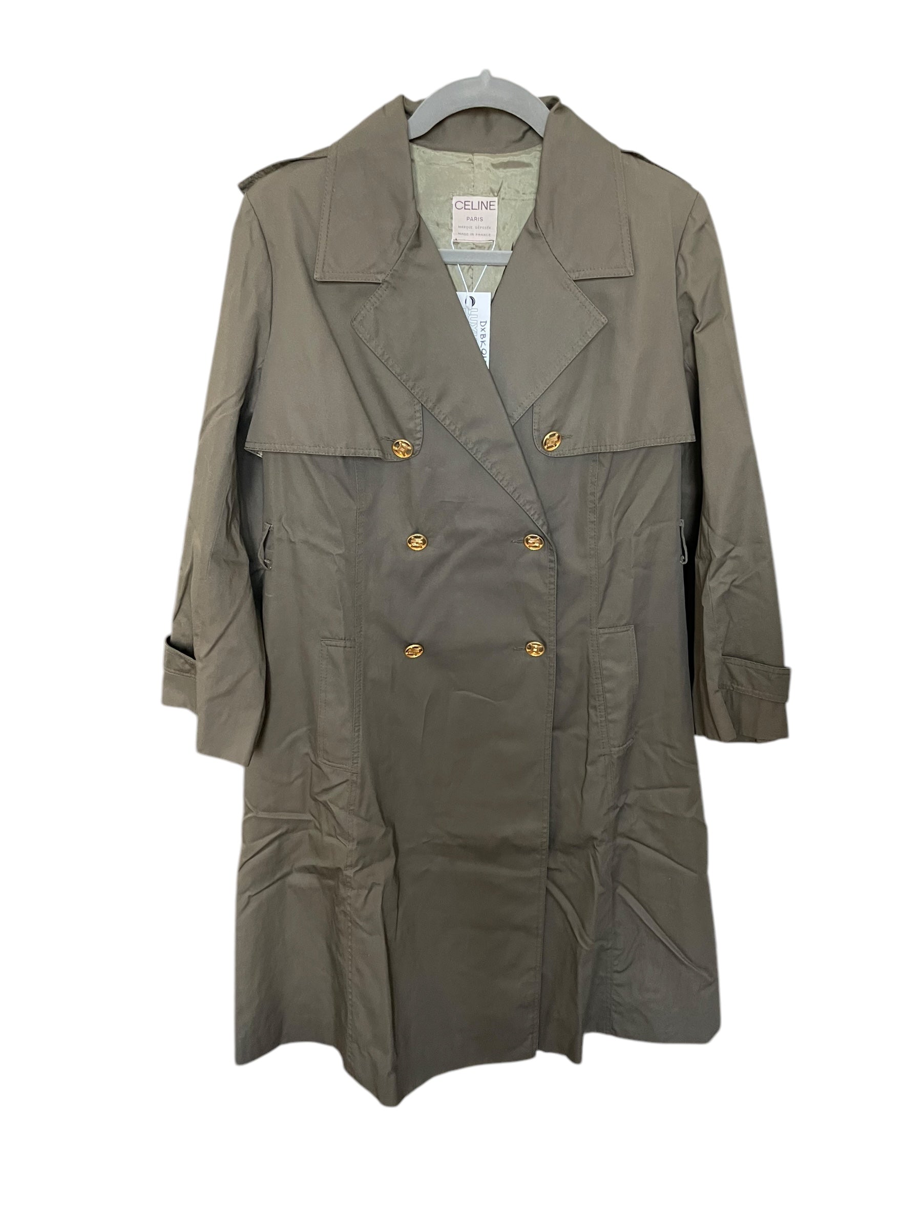 Celine Logo Trench Coat Khaki Gold Button DXBK0120