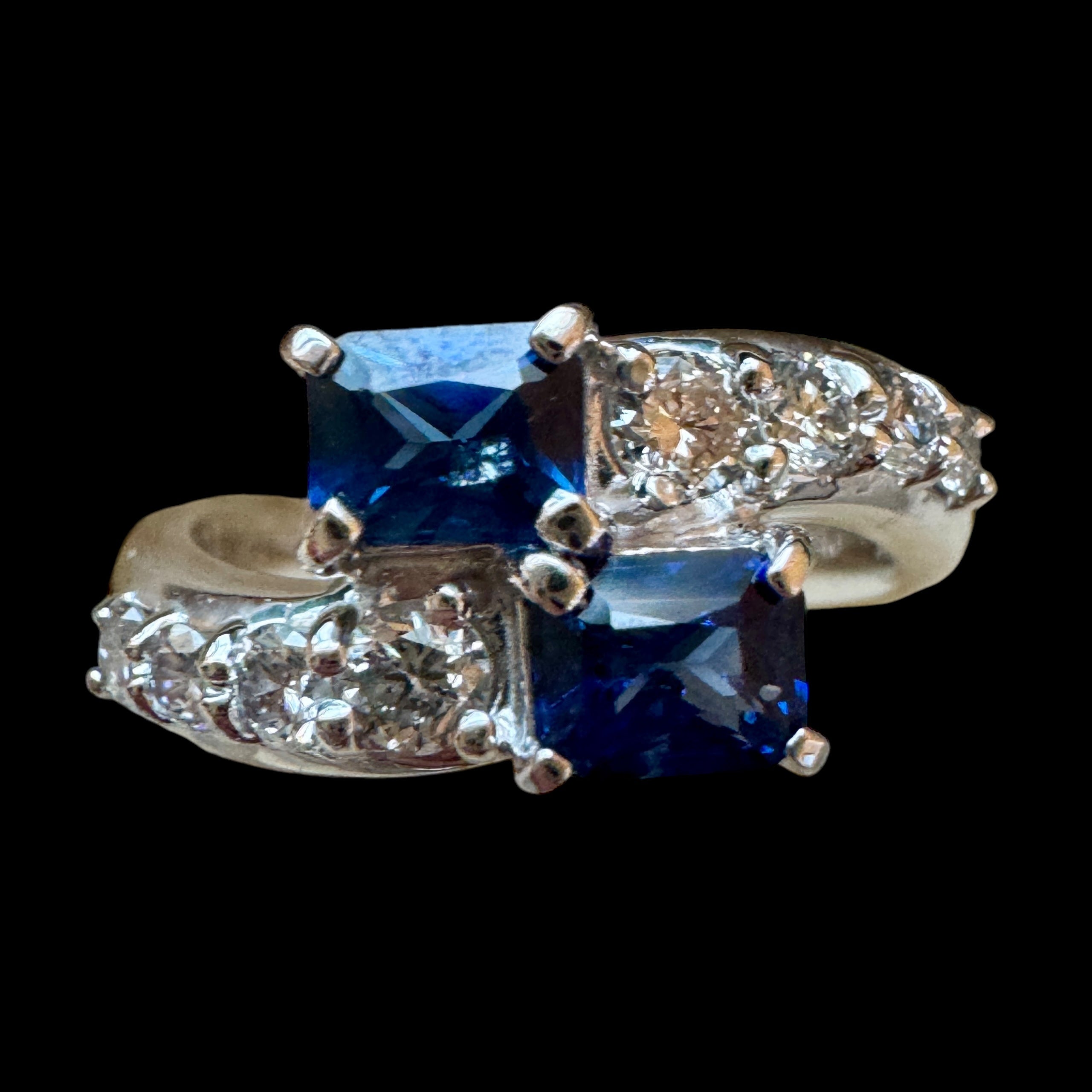 Square Sapphire & Diamond Wrap Ring set in Platinum