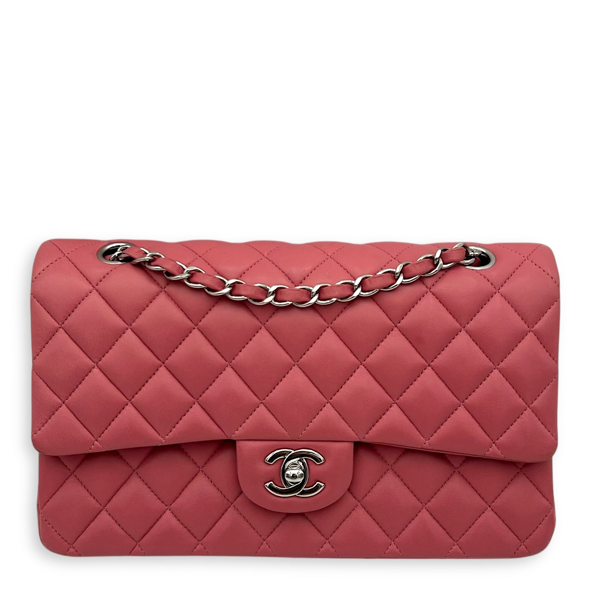 Chanel Classic Medium Pink Shoulder Bag in Lambskin, Silver hardware OS2504-005902LL