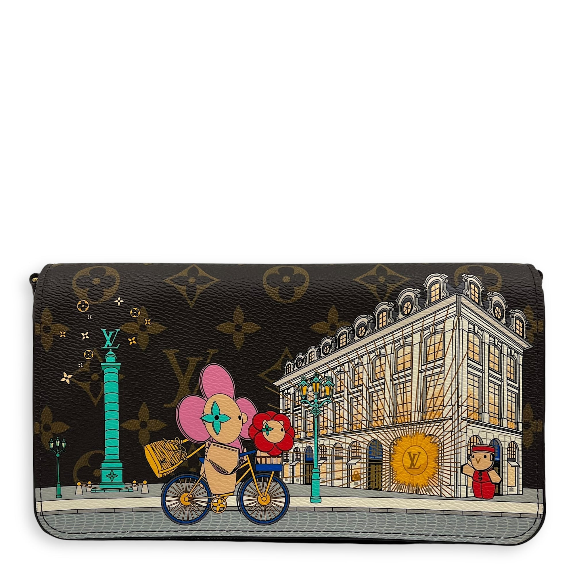 Louis Vuitton Vivienne Christmas Felicie Brown Wallet On Chain in Monogram Coated Canvas, Gold hardware S2507-007266CH