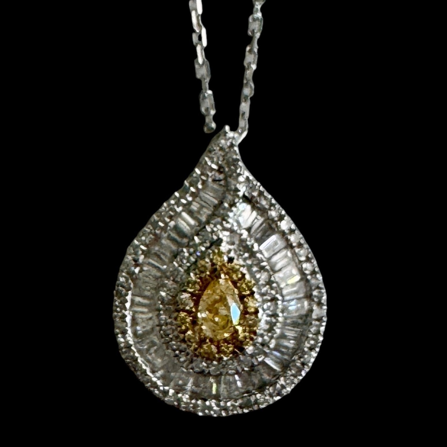 Pear Shaped Yellow Diamonds Set in Diamond Necklace