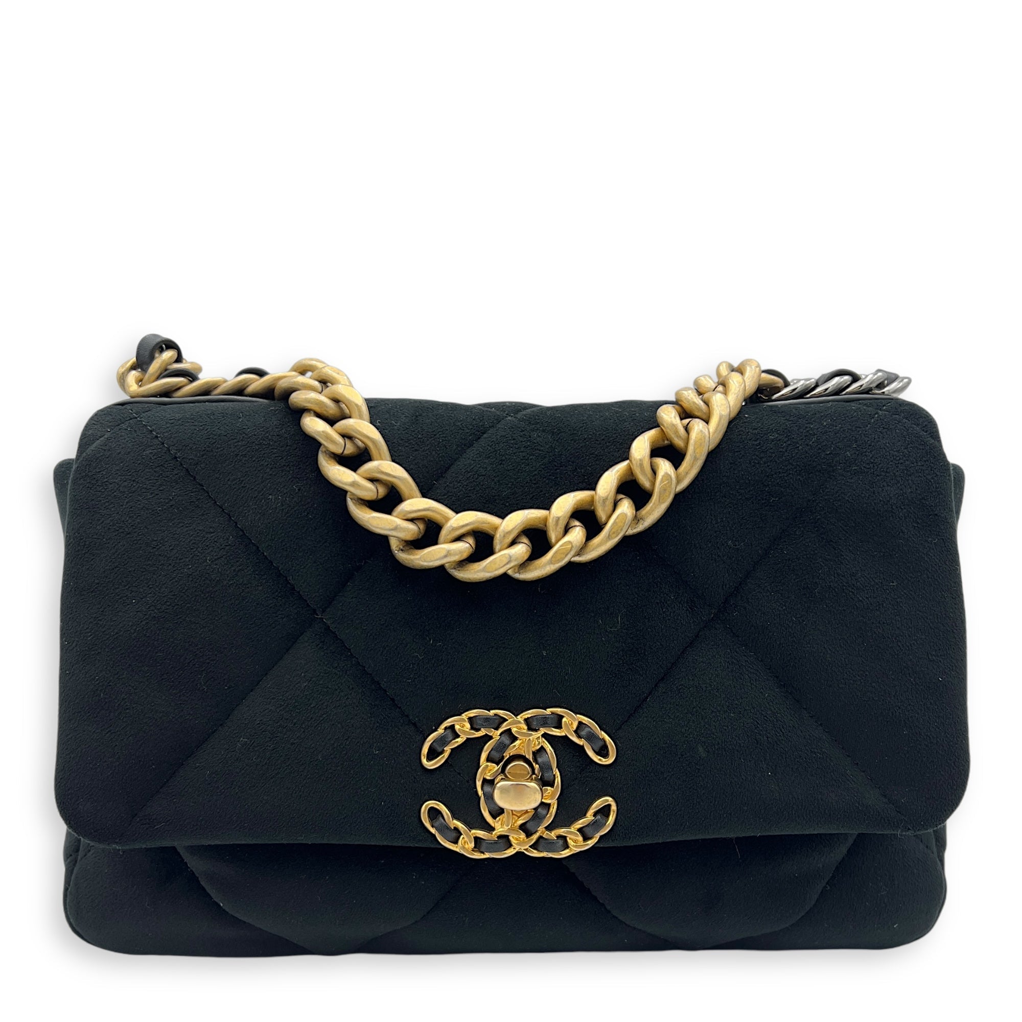 Chanel C19 Small Black Shoulder Bag in Velvet, Mixed hardware S2411-002715DT