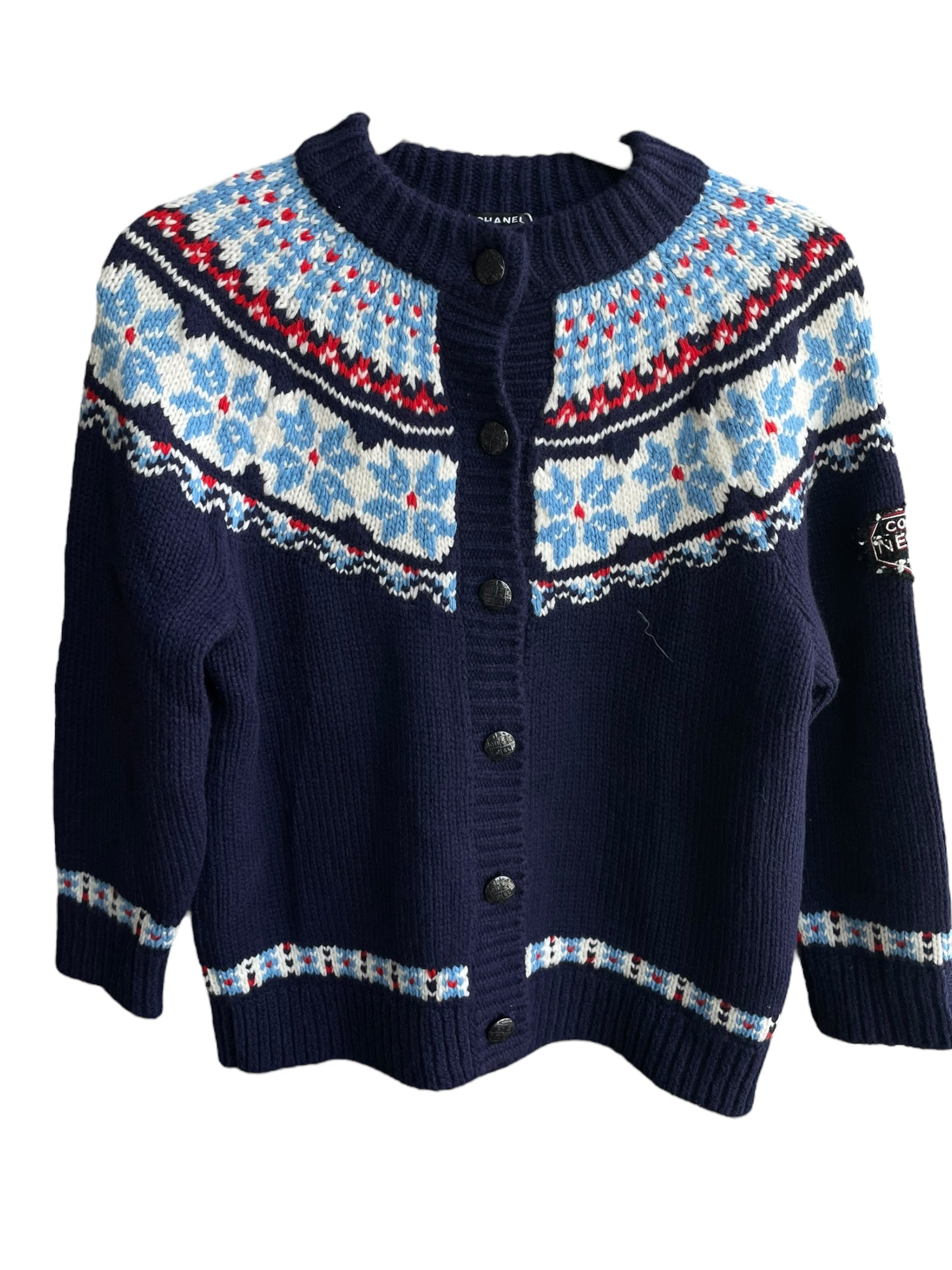 Chanel 18N Coco Neige Navy Fair Isle Cardigan DXBK0202