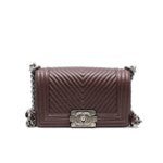 Chanel Small Chevron Leboy In Lambskin Burgundy Flap Bag PHW