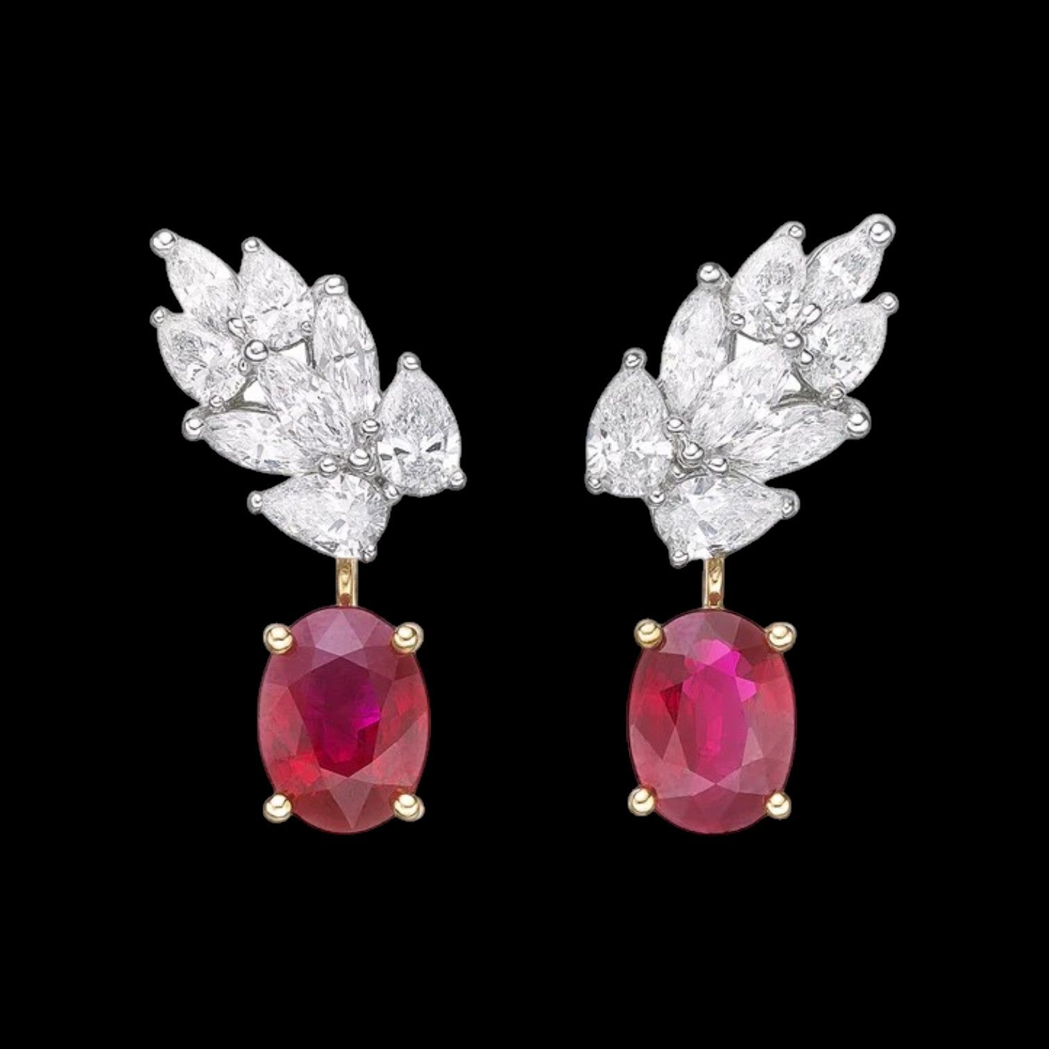 3.02ct Burma "Pigeon Blood" Oval Ruby and 1.83ct Diamond Detachable Wing Earrings set in 18K Yellow Gold & Platinum