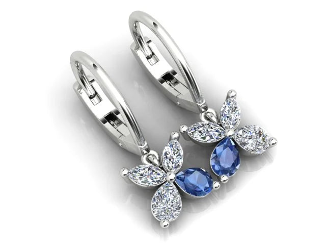 0.47ct Diamond and 0.40ct Ceylon Sapphire Drop Earrings in 18K White Gold