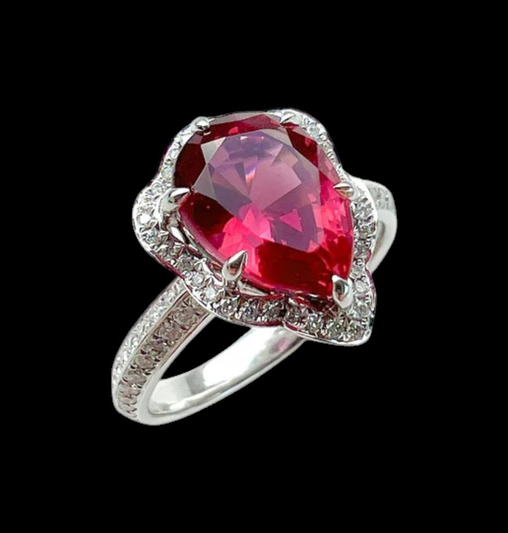 3.09ct GIA Red Spinel and 0.39ct (EFG VS) Diamond Ring set in 18K White Gold