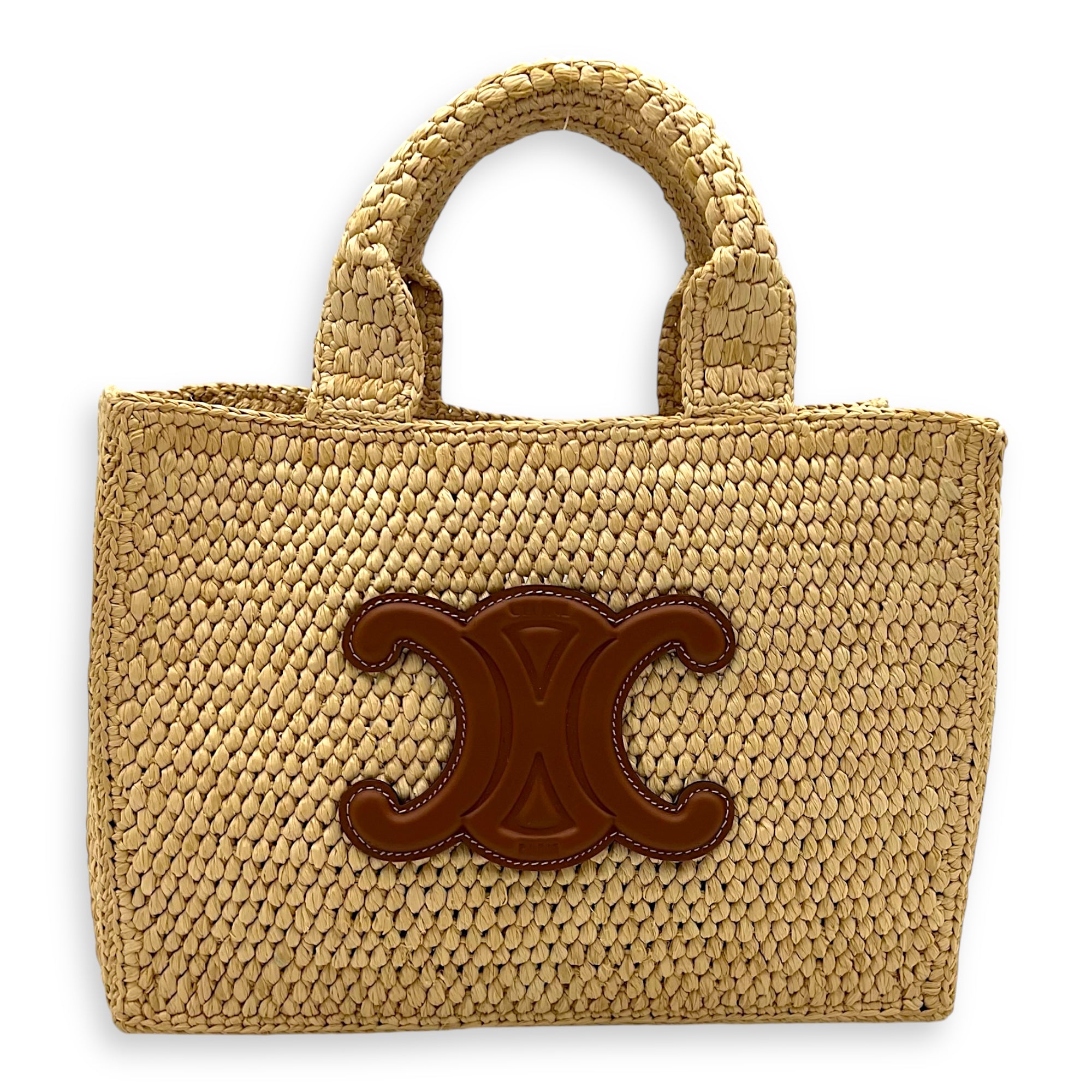 Celine Triomphe Tote Bag Brown in Raffia, Gold hardware S2509-007916DT