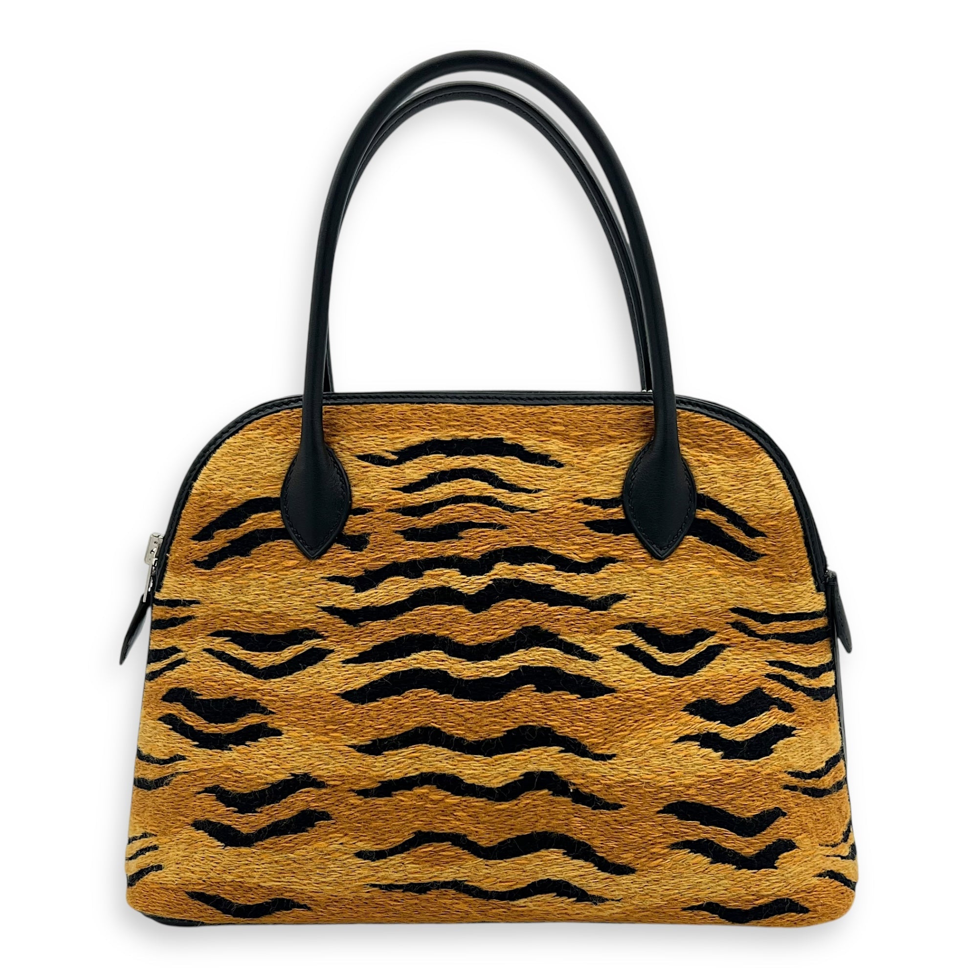 Hermès Tiger Bolide 27 Brown Top Handle Bag in Embroidered/Swift, Palladium hardware S2510-008362TT