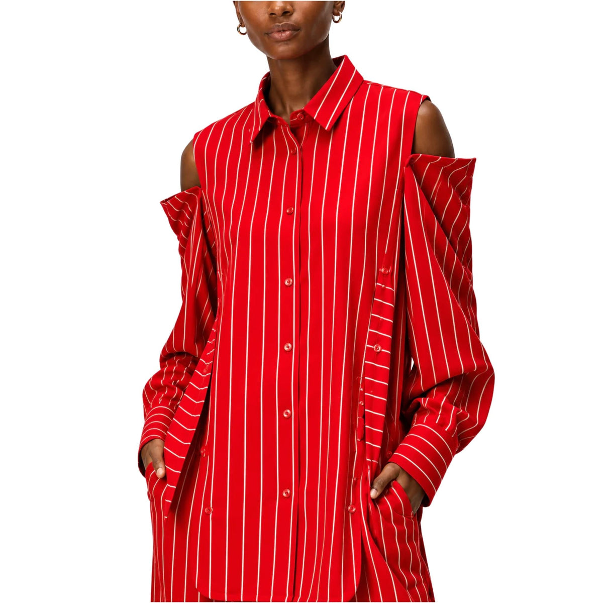 STRIPED BUTTONED OPEN SHOULDER SHIRT قميص “OPAL"