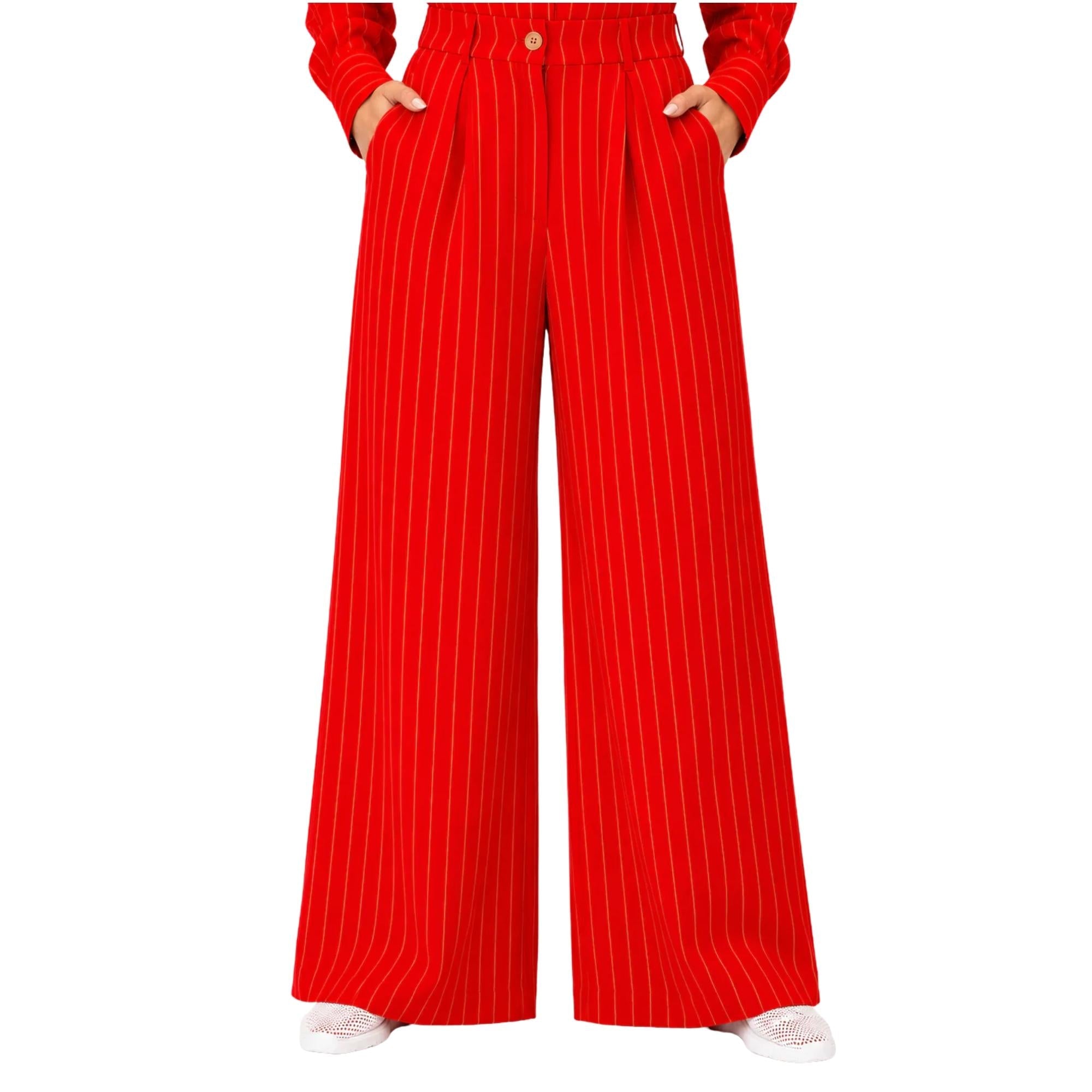 STRIPED FRONT PLEATED HIGH-WAISTED TROUSERS بنطلون “MOONSTONE”